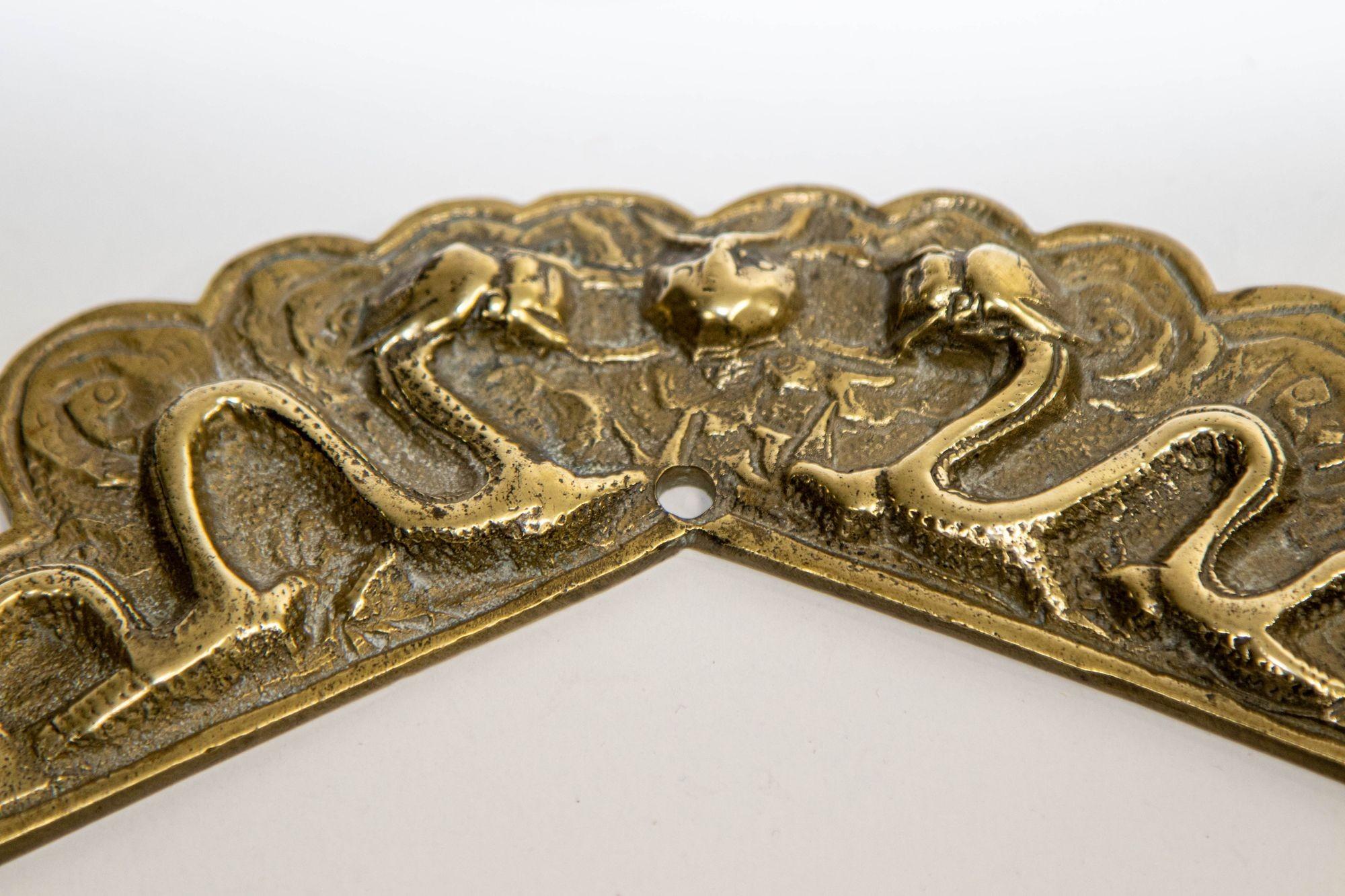 Cast Vintage Asian Chinese Brass Prosperity Dragon Wall Hanging For Sale