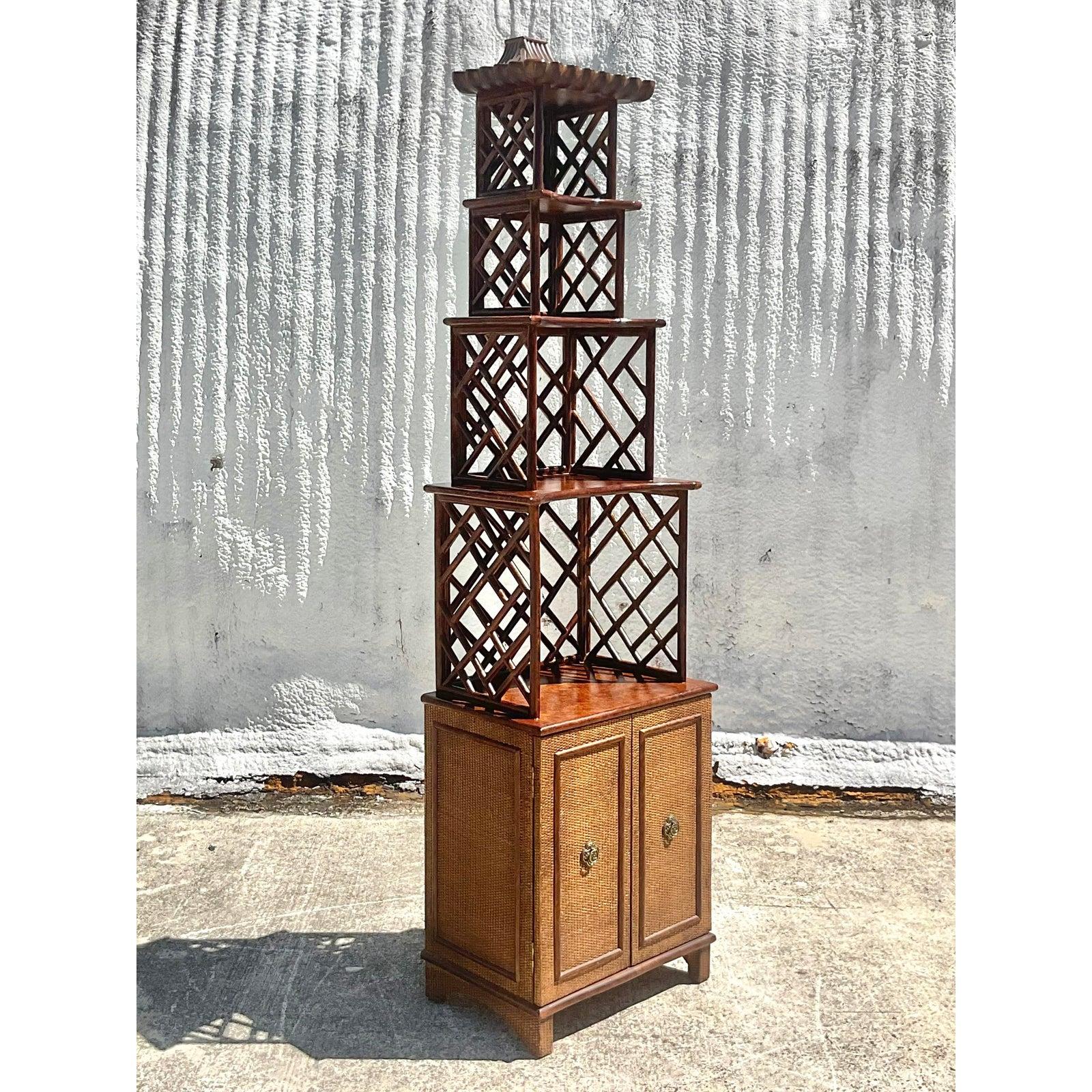 Brass Vintage Asian Chinese Chippendale Pagoda Etagere