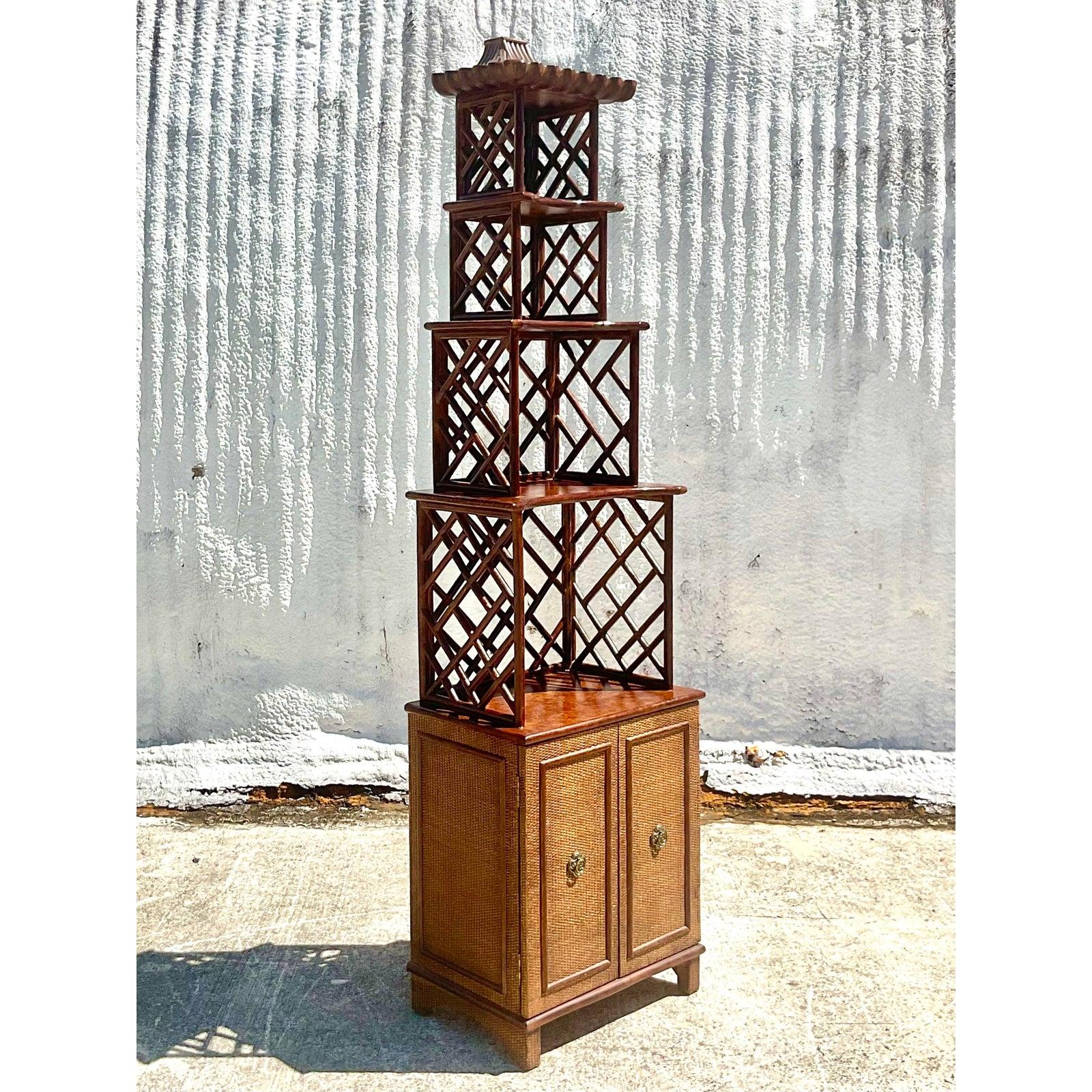 Vintage Asian Chinese Chippendale Pagoda Etagere 1