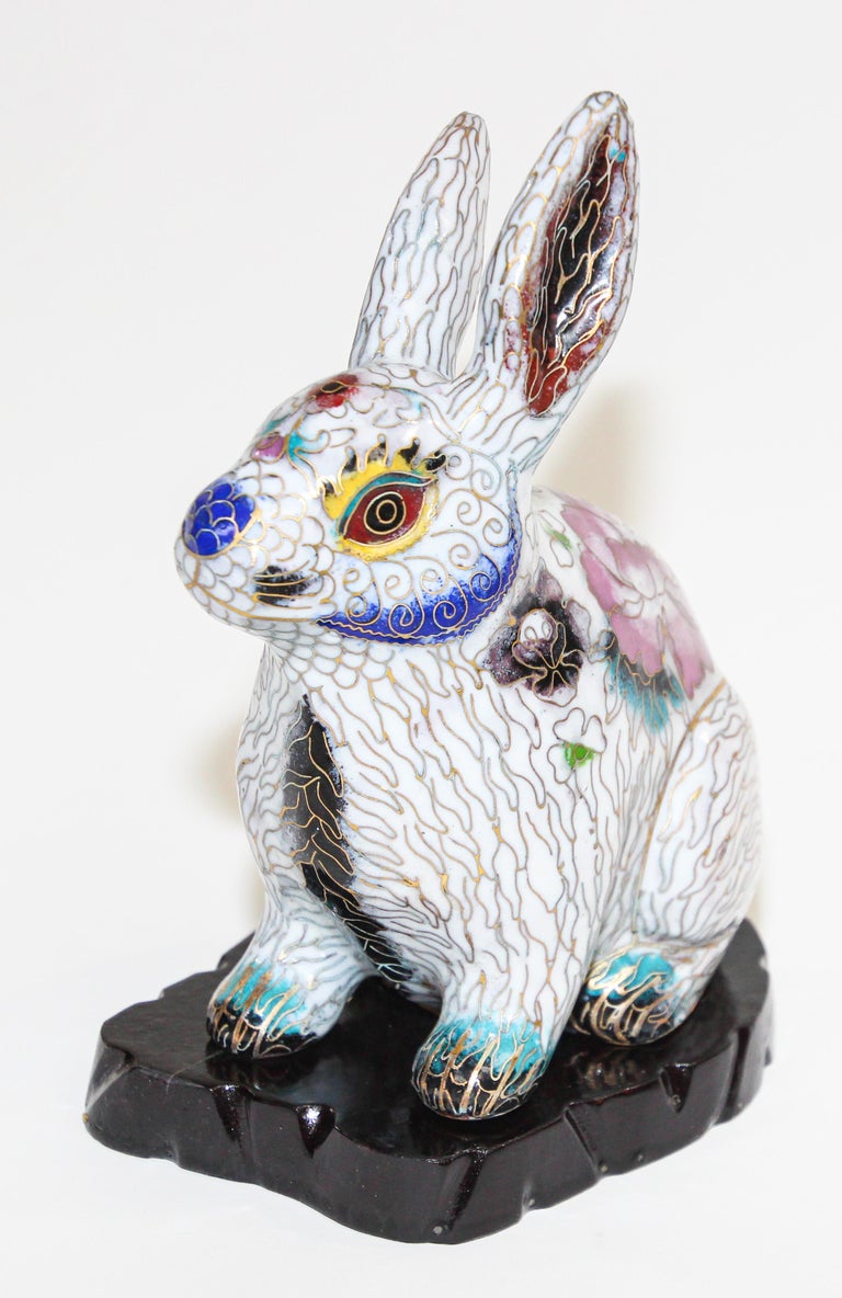 Hand-Crafted Vintage Asian Chinese Cloisonné White Rabbit