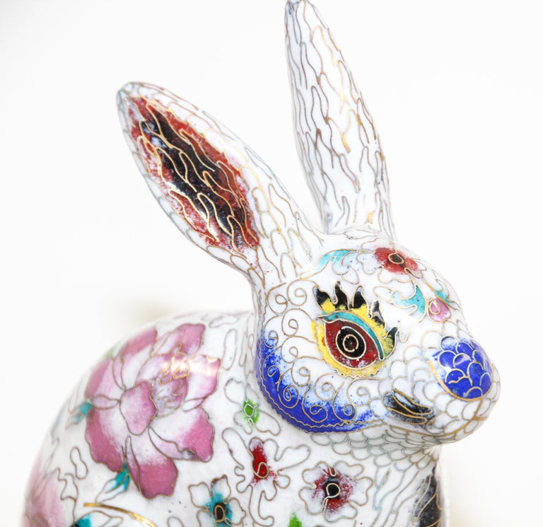 Vintage Asian Chinese Cloisonné White Rabbit For Sale at 1stDibs