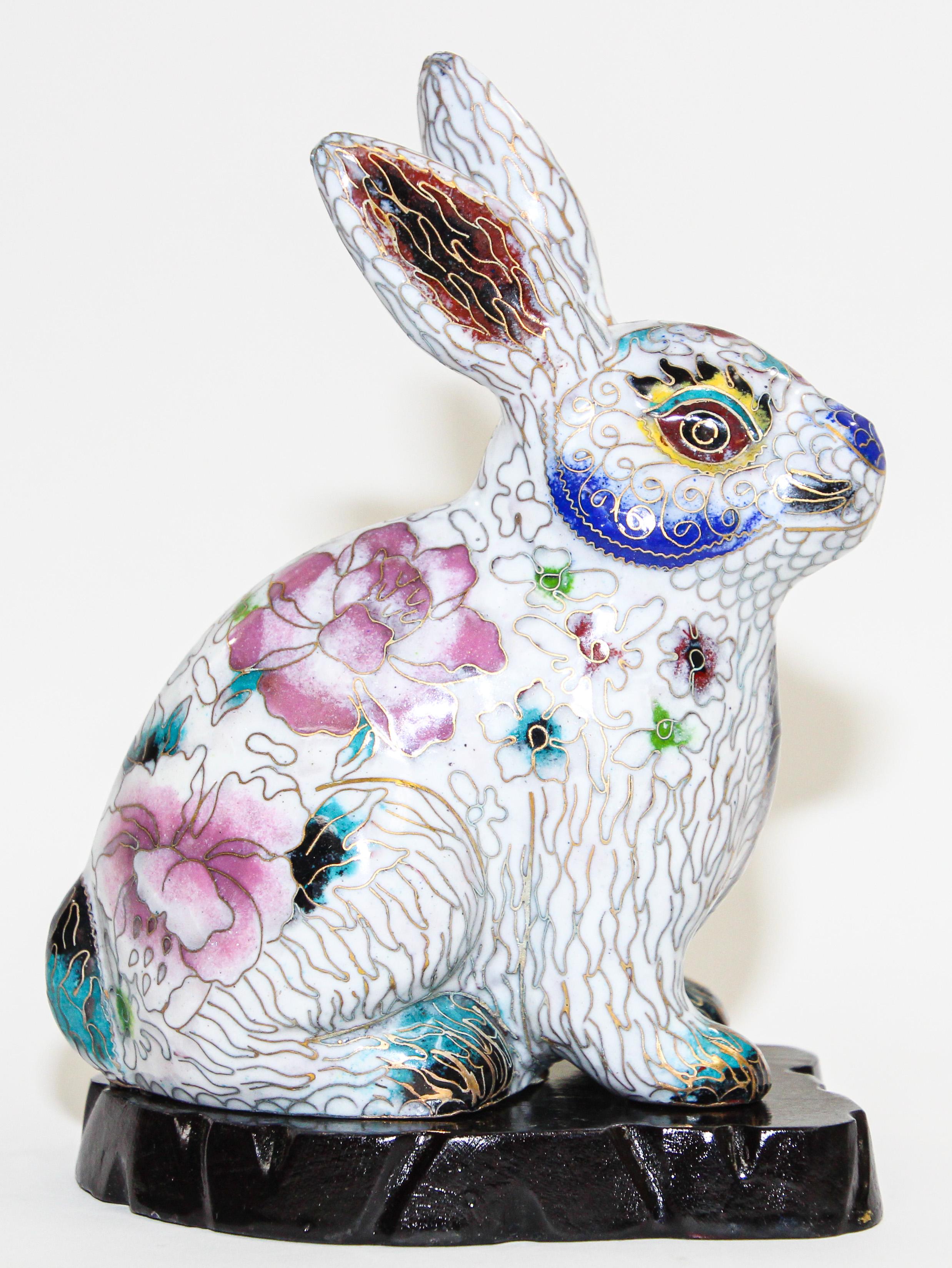 Hand-Crafted Vintage Asian Chinese Cloisonné White Rabbit