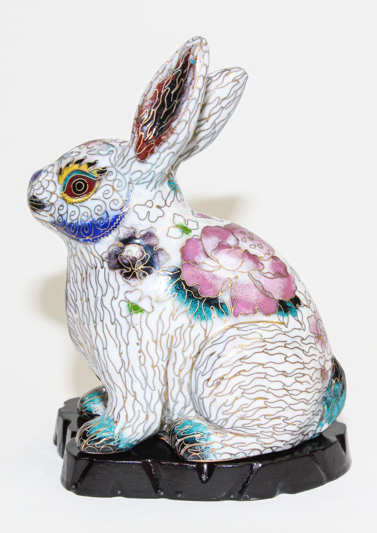 Vintage Asian Chinese Cloisonné White Rabbit at 1stDibs