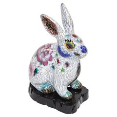 Vintage Asian Chinese Cloisonné White Rabbit