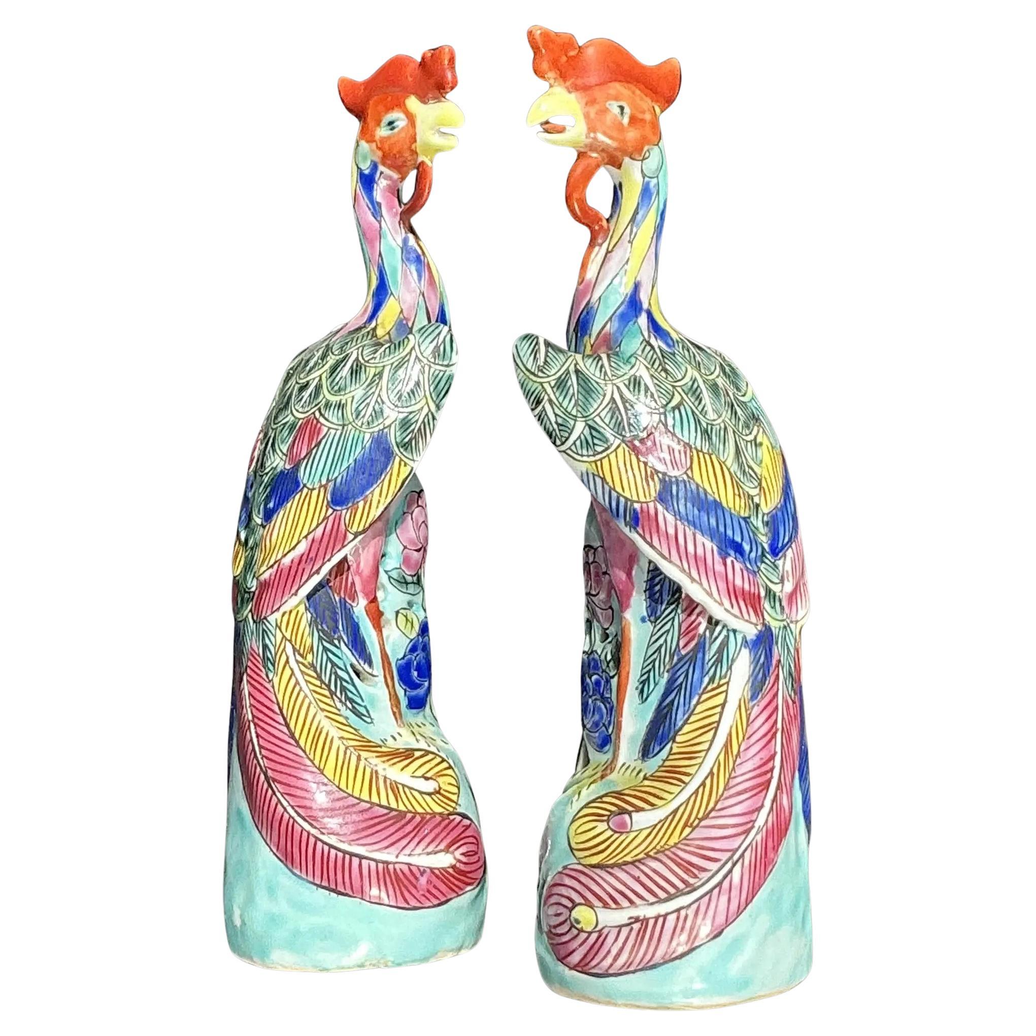 Vintage Asian Chinese Porcelain Phoenix Figuren - ein Paar