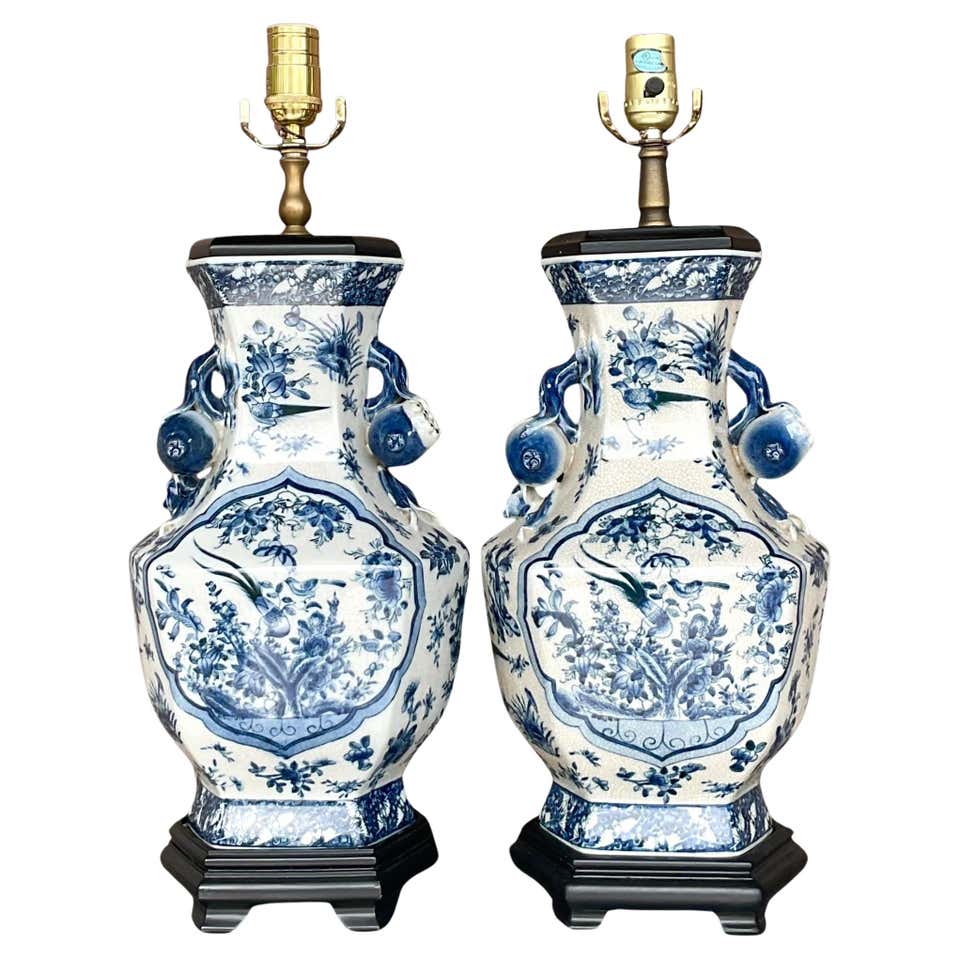 Vintage Asian Chinoiserie Glazed Ceramic Lamps - a Pair For Sale at 1stDibs