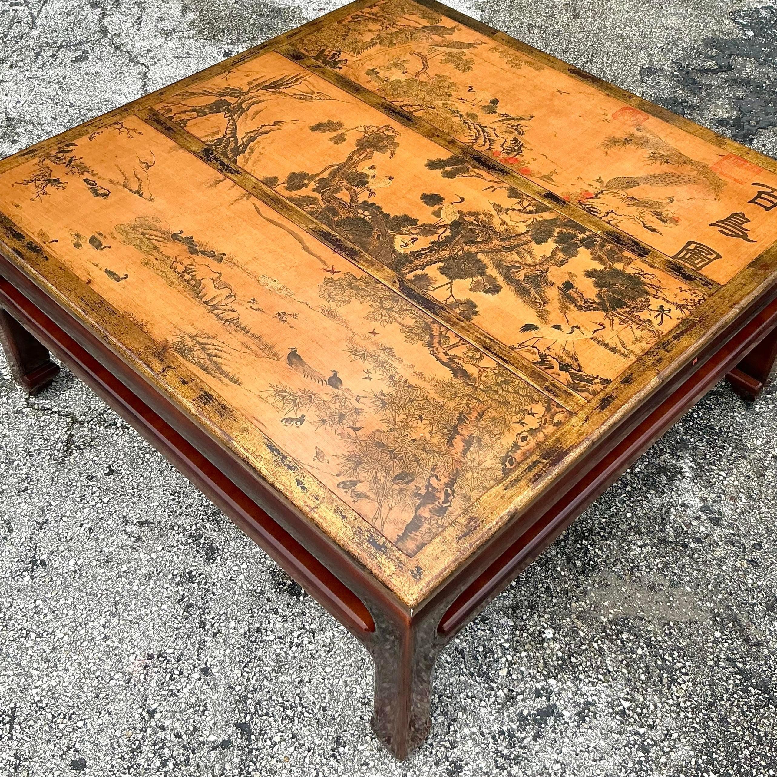 Introduce an element of cultural elegance to your living space with this Vintage Asian Chinoiserie Coffee Table. Perfect for American-style interiors, this table features intricate Chinoiserie detailing, showcasing traditional Asian motifs and