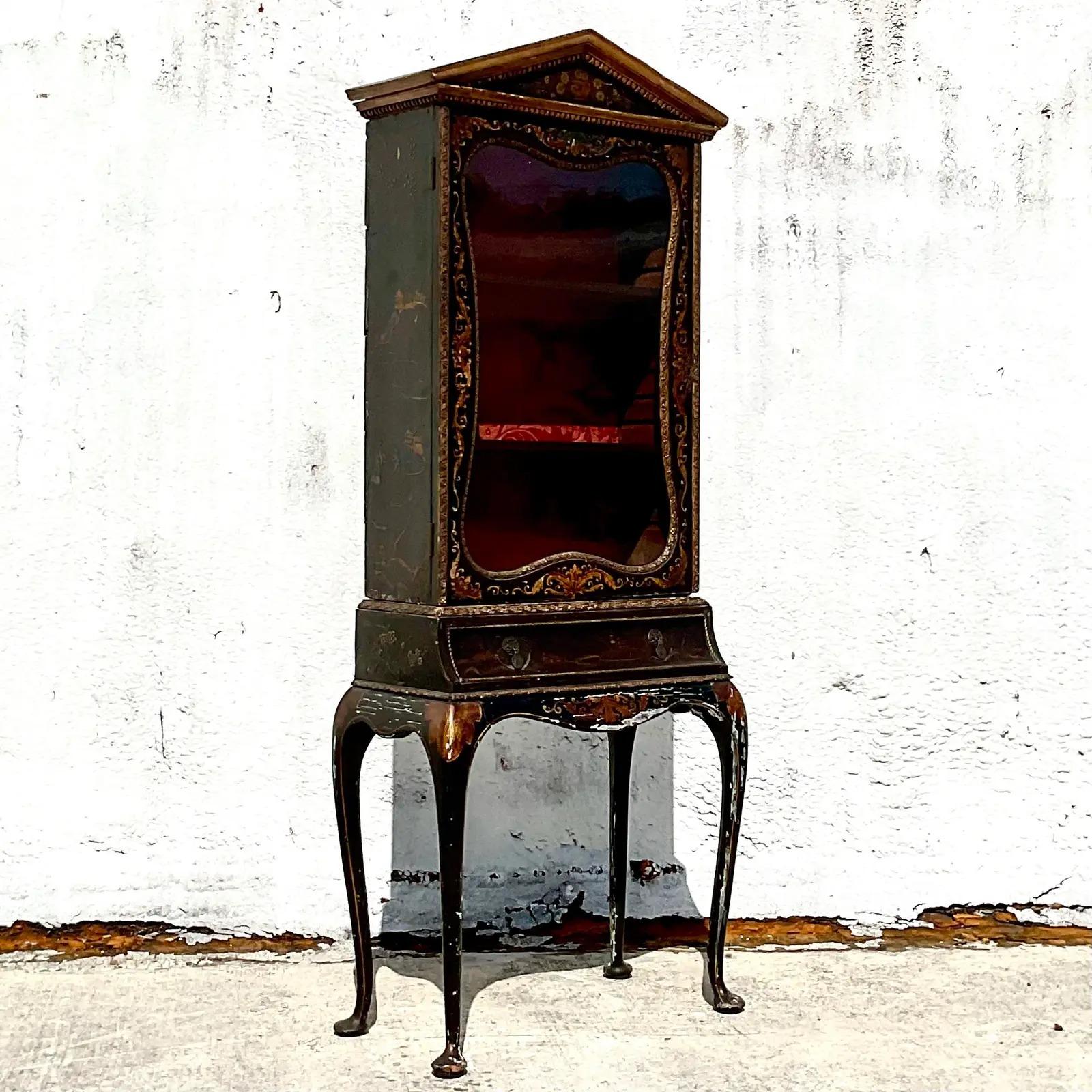 North American Vintage Asian Chinoiserie Display Cabinet For Sale