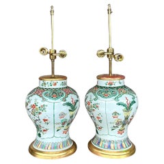 Asiatische Chinoiserie-Lampen aus glasierter Keramik im Vintage-Stil, Paar
