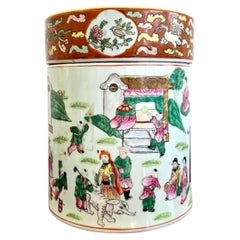 Vintage Asian Chinoiserie Hand gemalt Deckel Vase