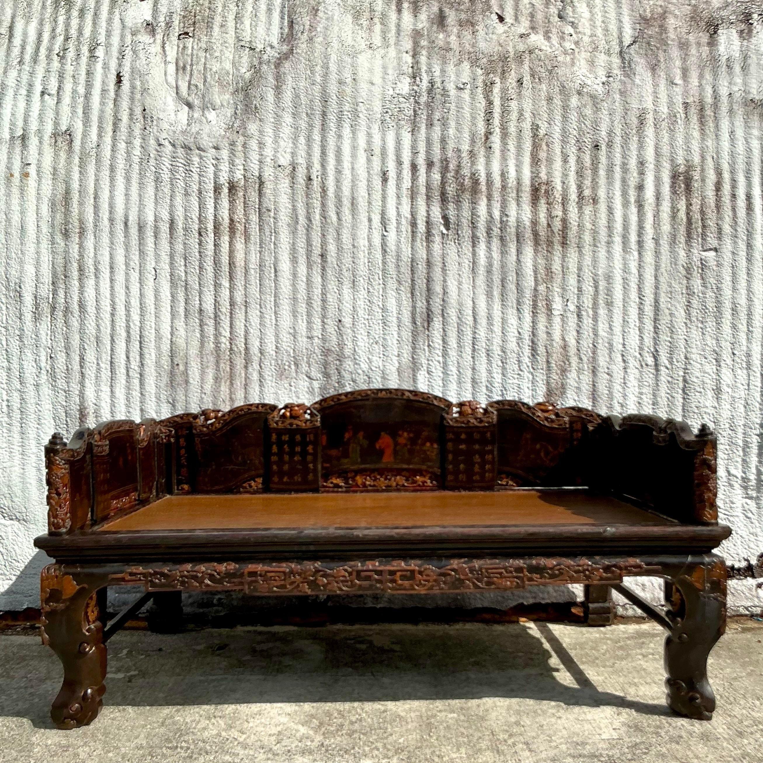 Lit vintage asiatique chinoiseries en opium en vente 3