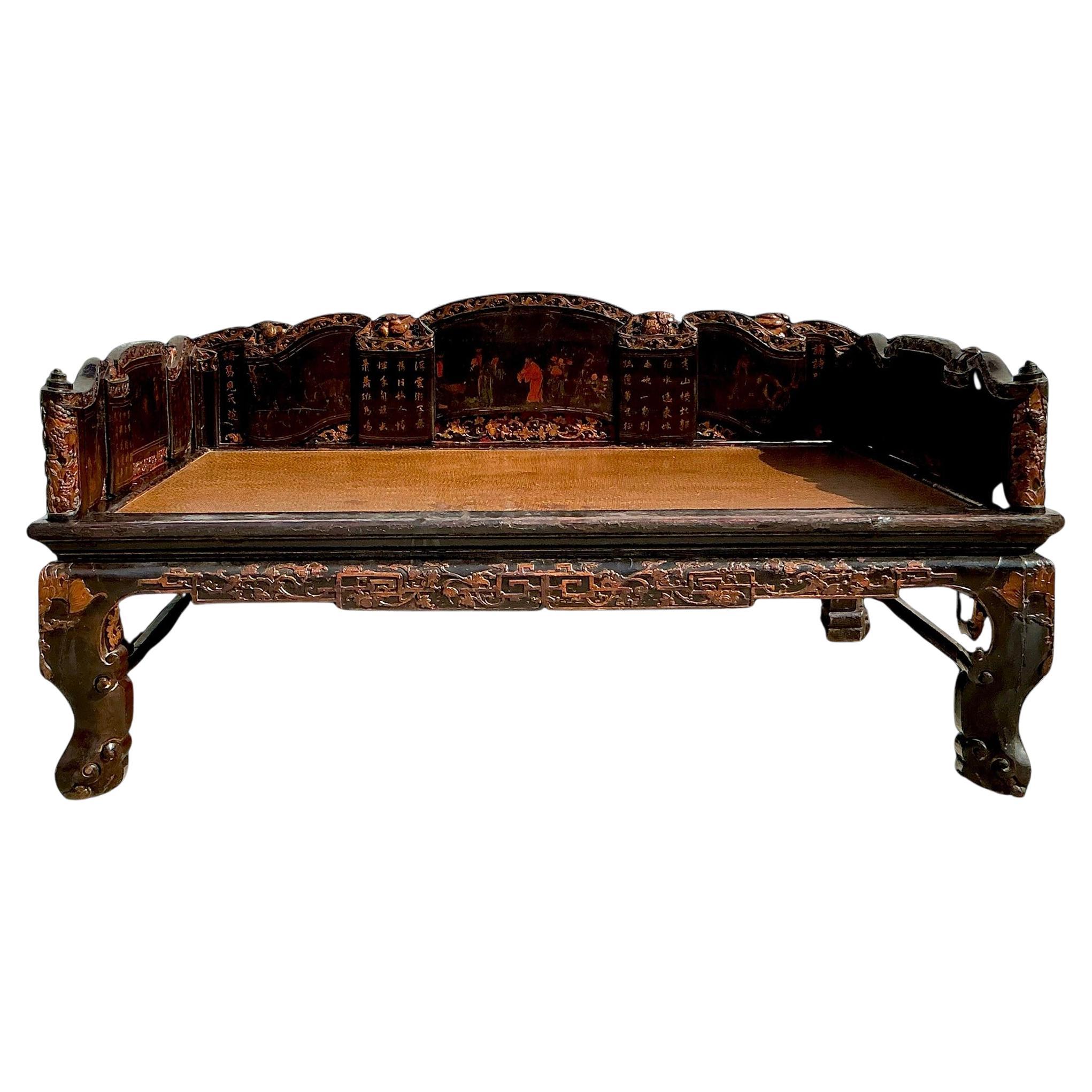 Lit vintage asiatique chinoiseries en opium