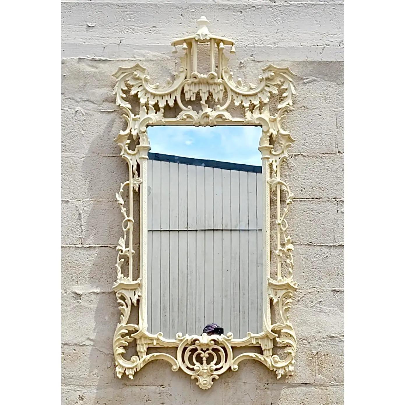 North American Vintage Asian Chinoiserie Pagoda Mirror