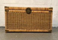Vintage Asian Chinoiserie Wicker Trunk With Brass Hardware