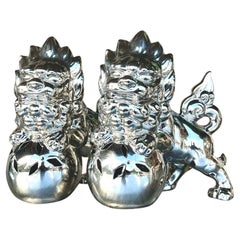 Vintage Asian Chromed Glazed Ceramic Foo Dogs - a Pair