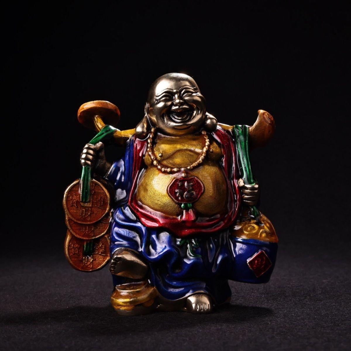 Vintage Asian Cloisonné Enameled Bronze Maitreya Buddha Statue Carrying Money – A Symbol of Wealth and Prosperity

This Vintage Asian Cloisonné Enameled Bronze Maitreya Buddha Statue is a beautifully crafted representation of Maitreya, the Buddha of