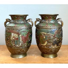 Vintage Asian Cloisonné Urns - A Pair