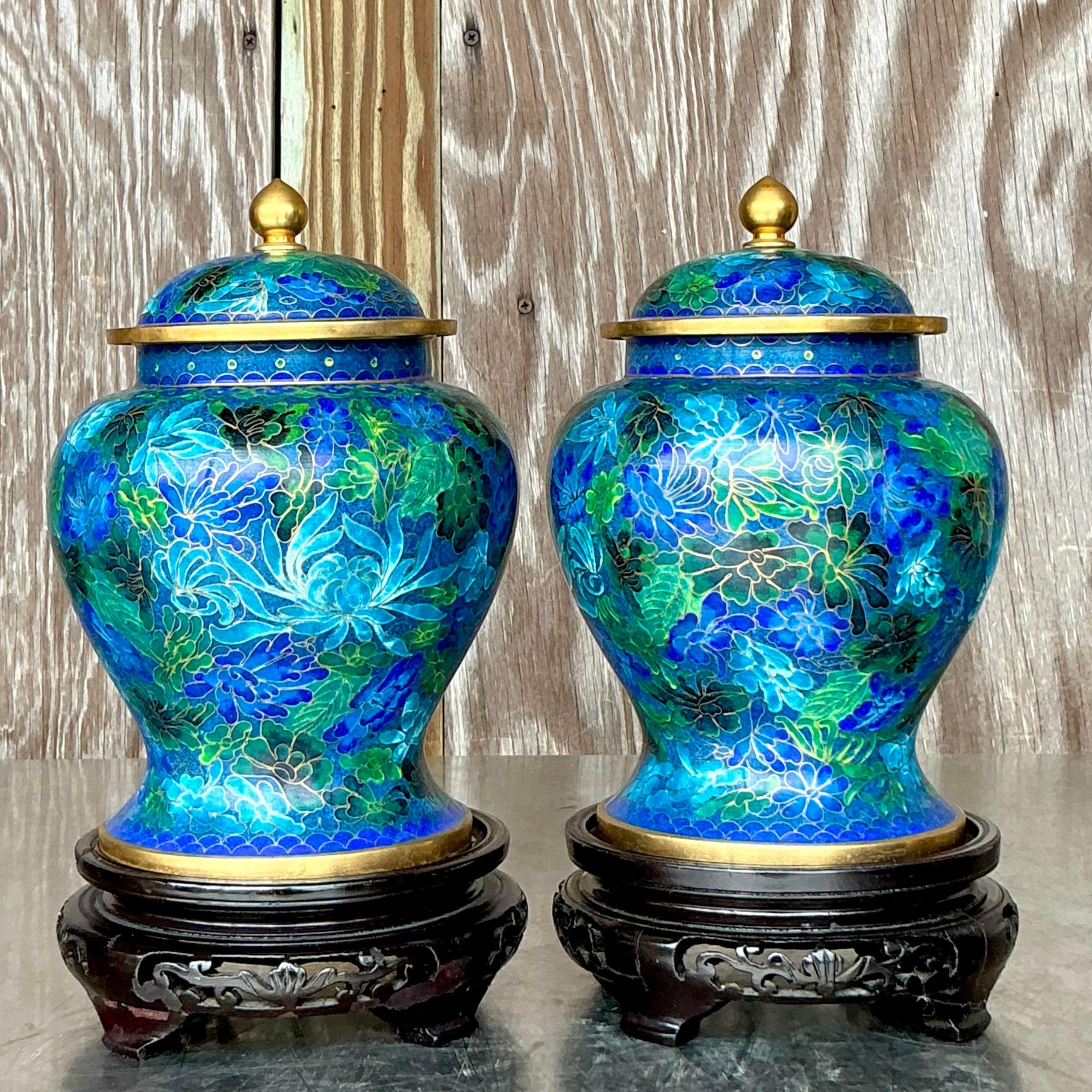 Cinese Urne asiatiche cloisonné d'epoca - una coppia in vendita