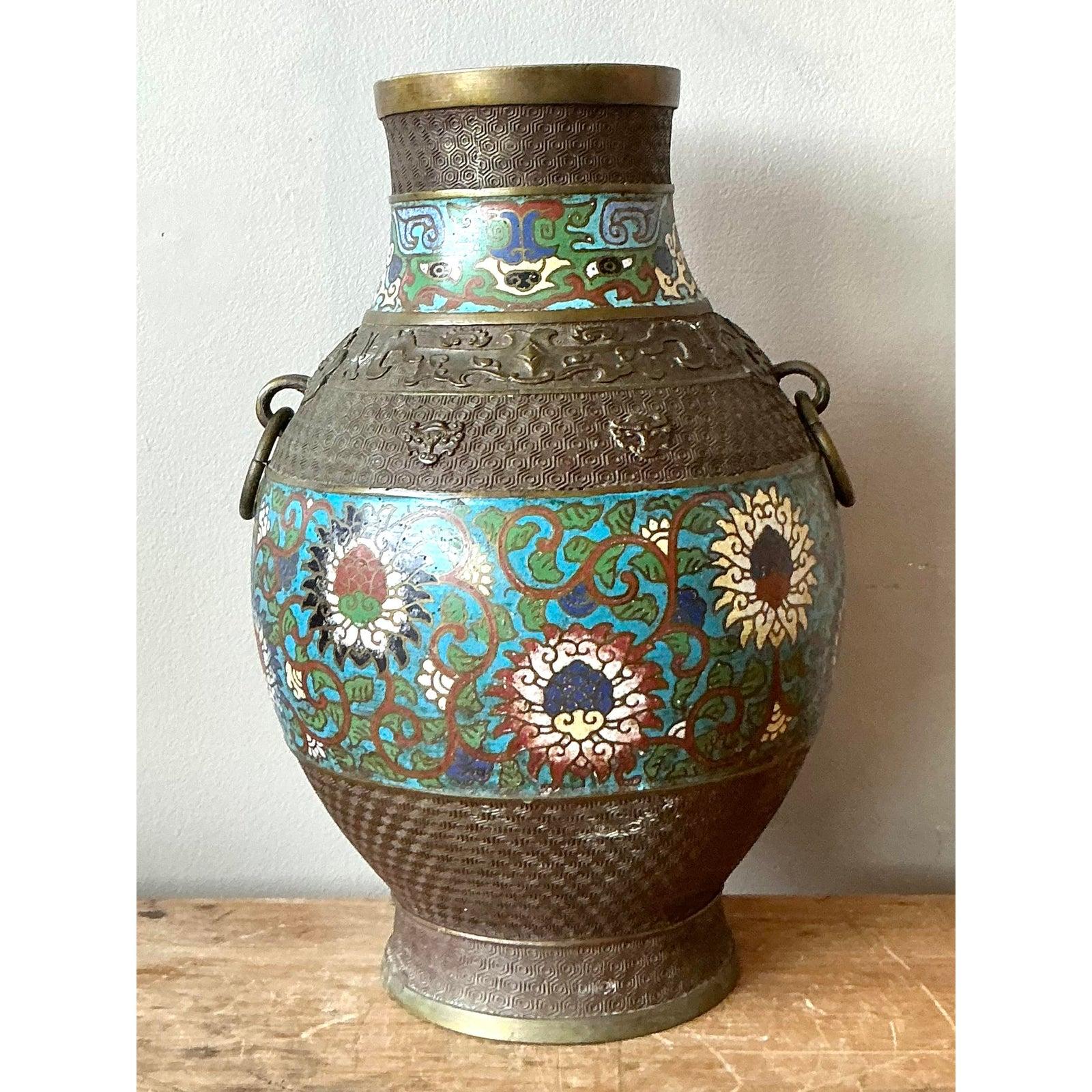 Cinese Vaso cloisonné asiatico d'epoca in vendita