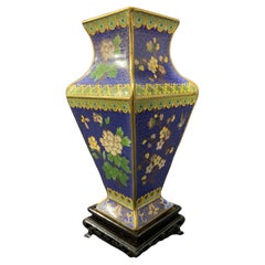 VINTAGE Asian Cloisonne Vase with wooden base