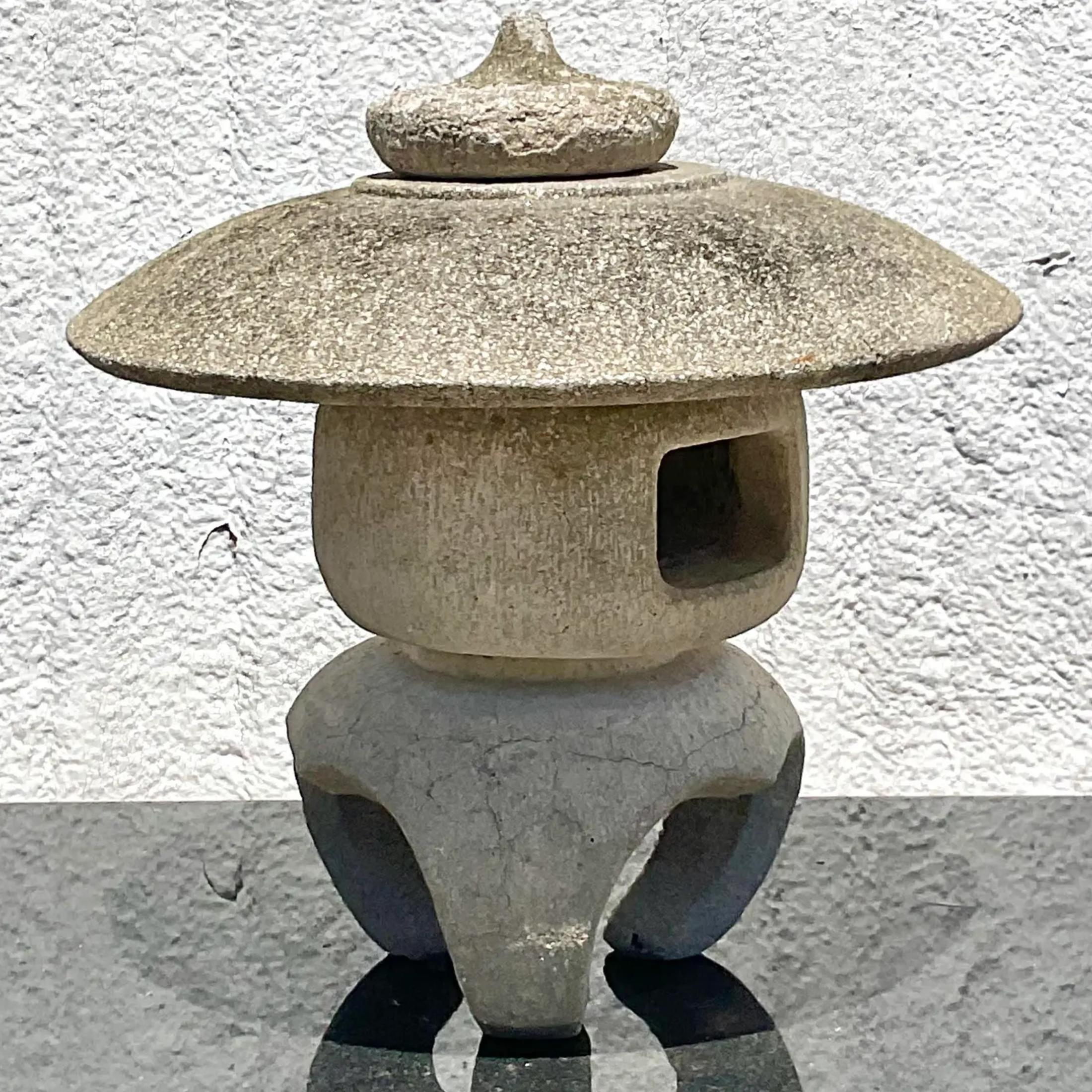 Chinese Chippendale Vintage Asian Concrete Pagoda Garden Ornament For Sale