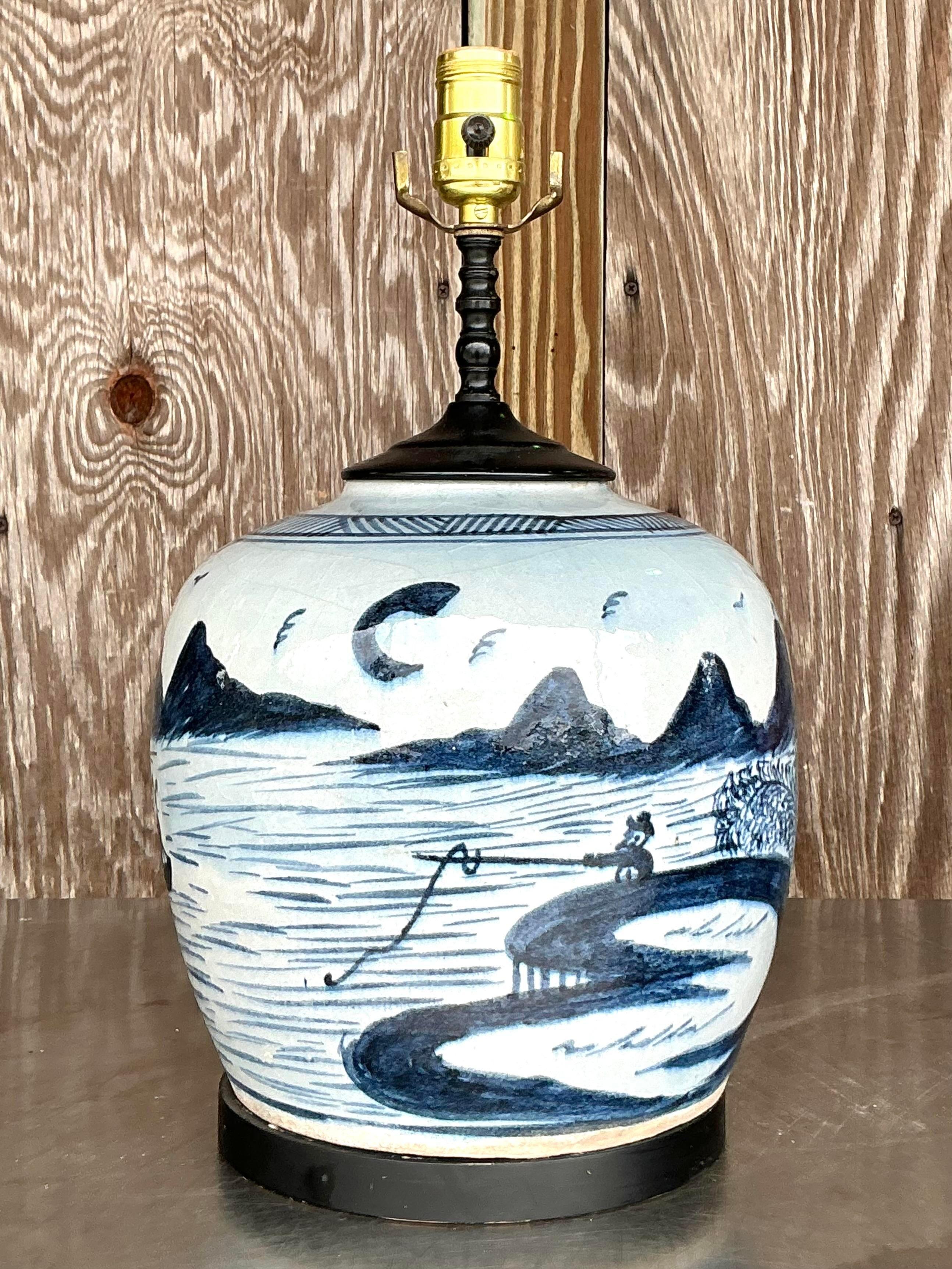 Lámpara asiática vintage con acabado craquelado Cerámico en venta