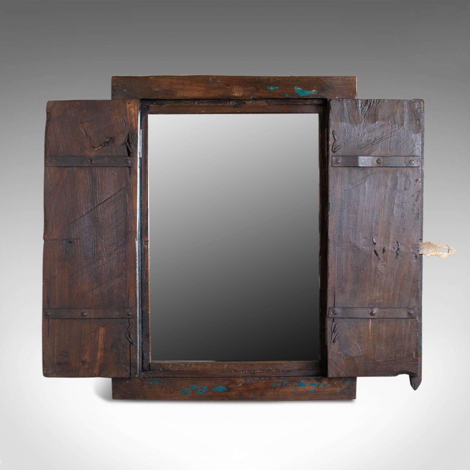 Wood Vintage Asian Cupboard Mirror, Rustic, Wall Cabinet, Mid-Late 20th Century