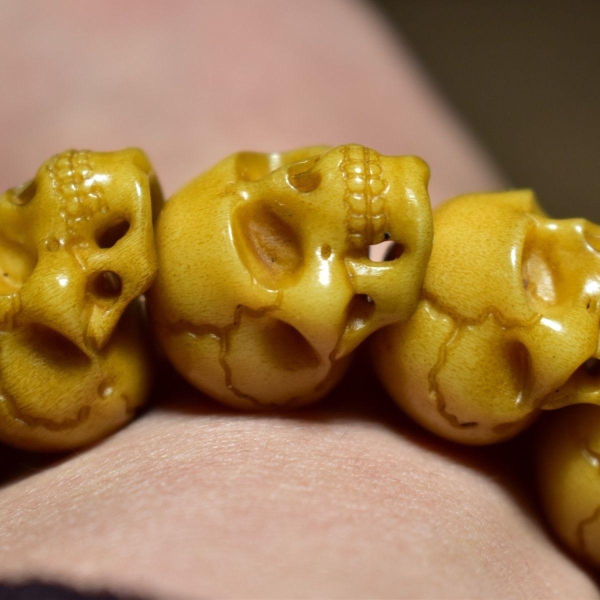 Bone Vintage Asian Deer Horns Carving Human Skulls Beads Noble Bracelet For Sale
