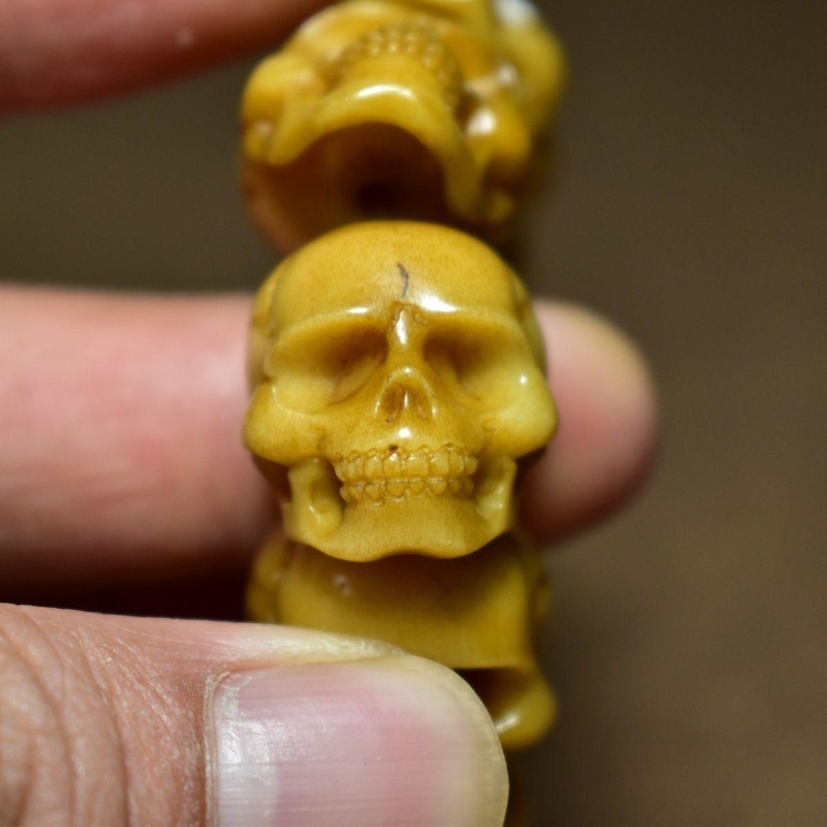 Vintage Asian Deer Horns Carving Human Skulls Beads Noble Bracelet For Sale 1
