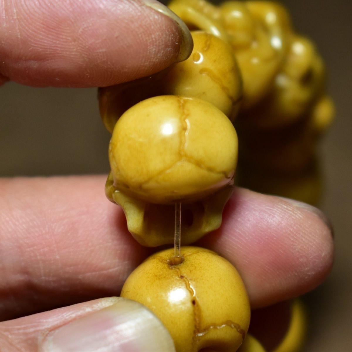 Vintage Asian Deer Horns Carving Human Skulls Beads Noble Bracelet For Sale 3
