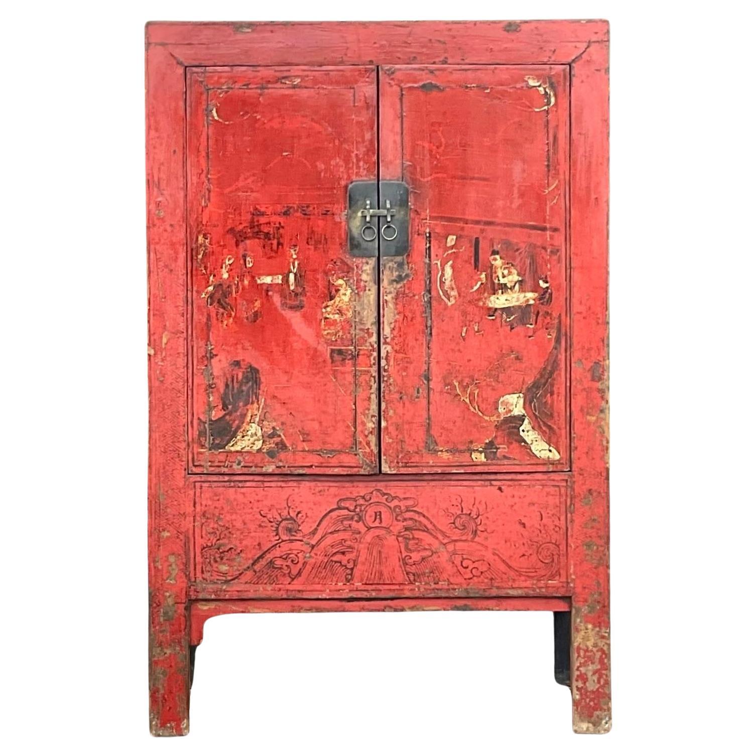 Vintage Asian Distressed Reclaimed Wood Armoire im Angebot