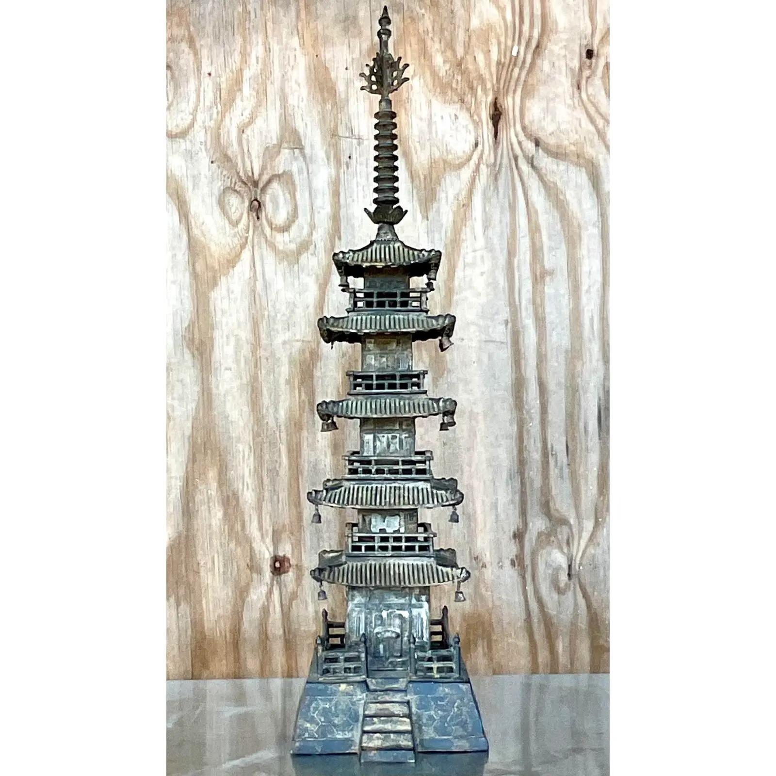 Vintage Asian Distressed Wrought Iron Pagoda In Good Condition In west palm beach, FL