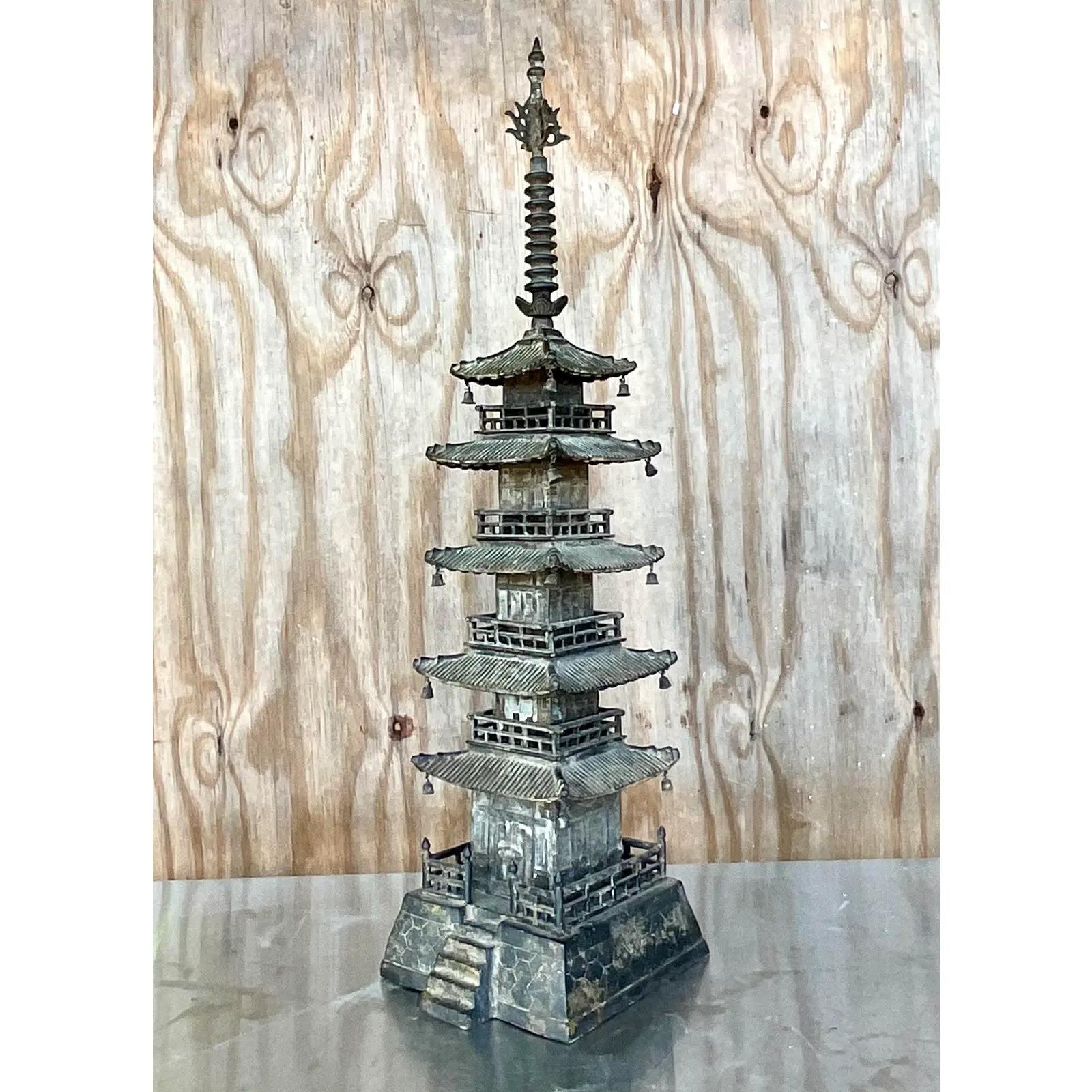Vintage Asian Distressed Wrought Iron Pagoda 1