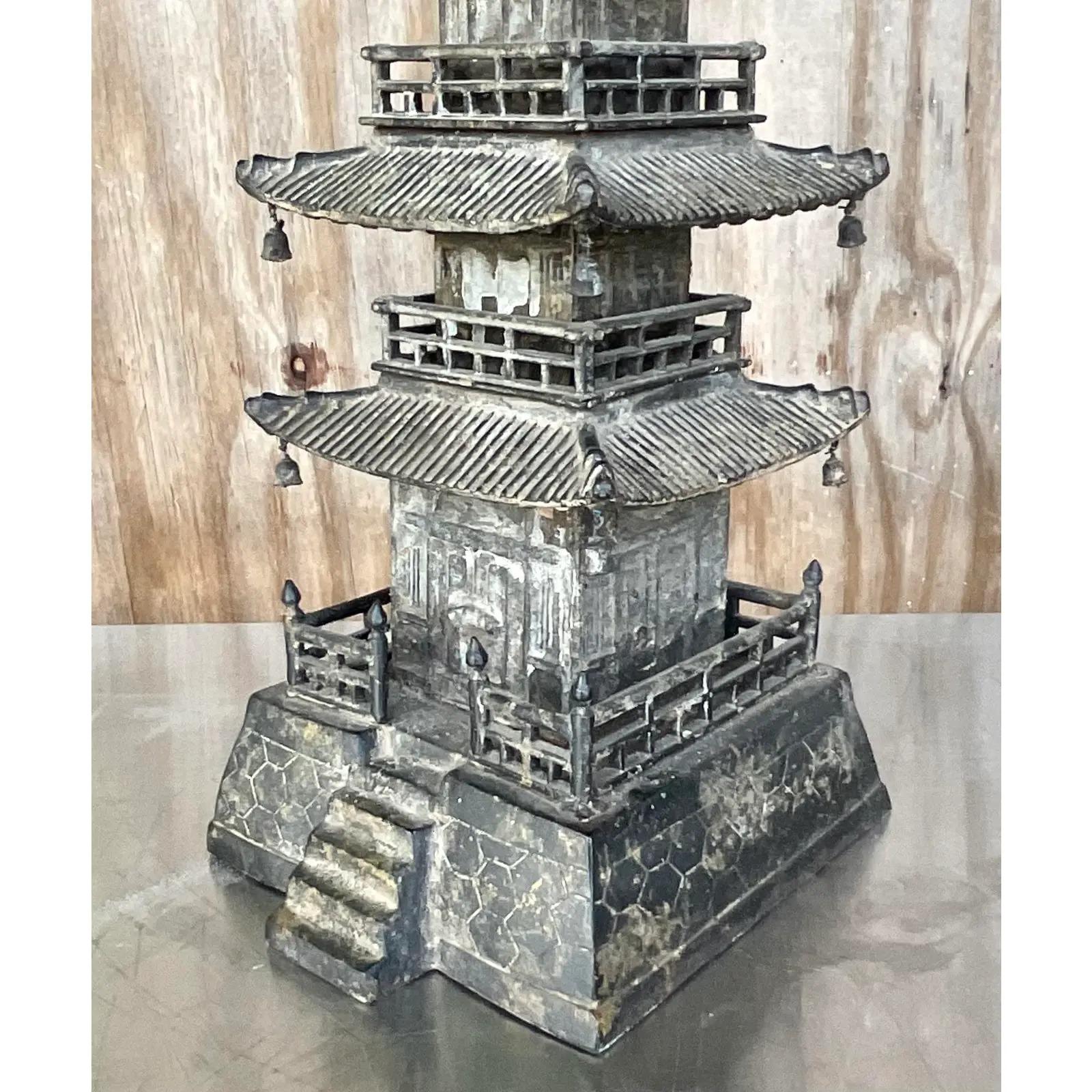 Vintage Asian Distressed Wrought Iron Pagoda 2