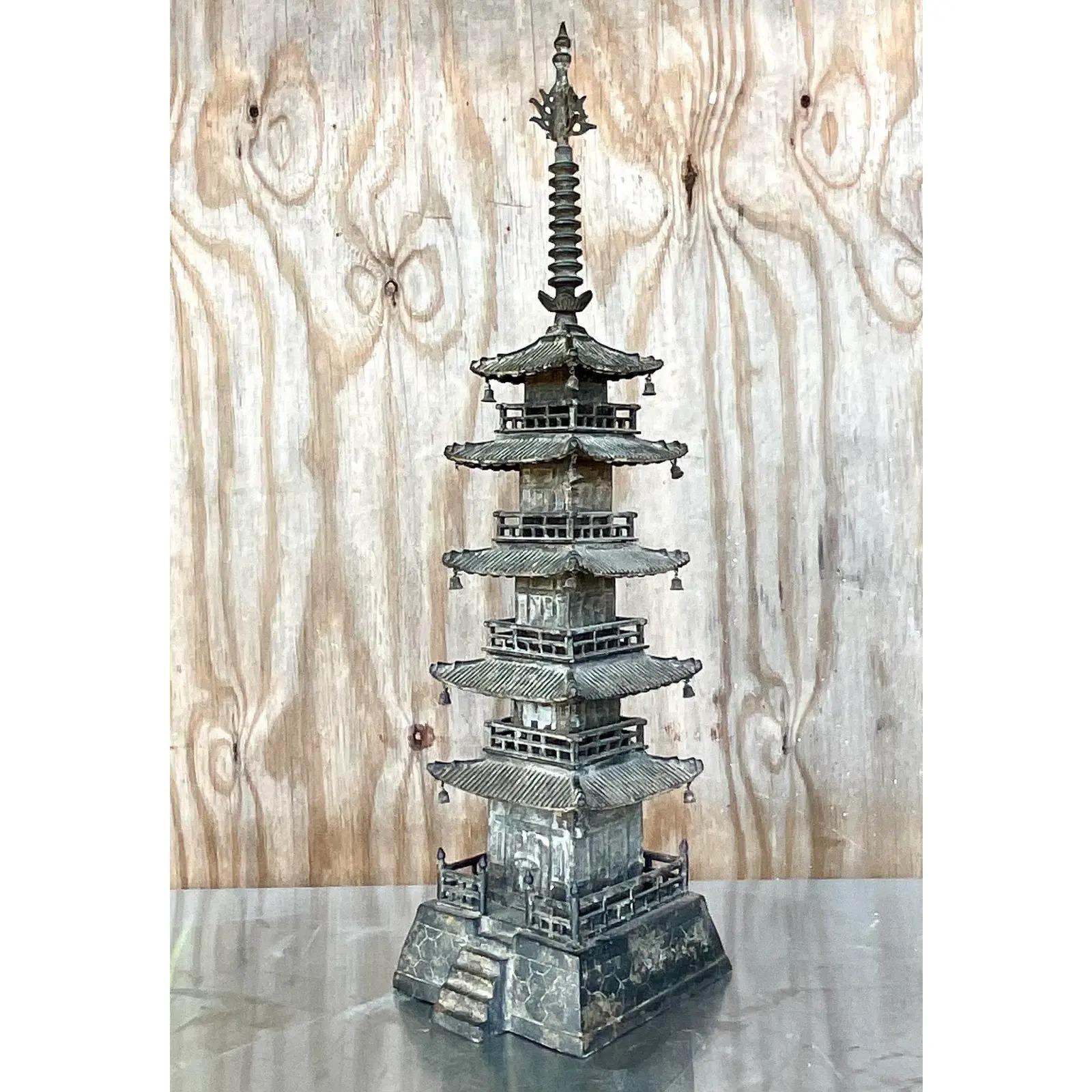 Vintage Asian Distressed Wrought Iron Pagoda 3