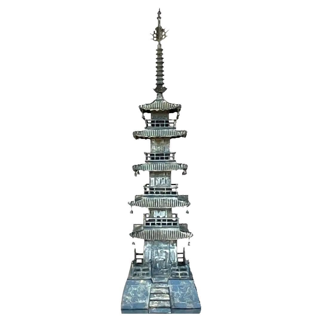 Vintage Asian Distressed Wrought Iron Pagoda
