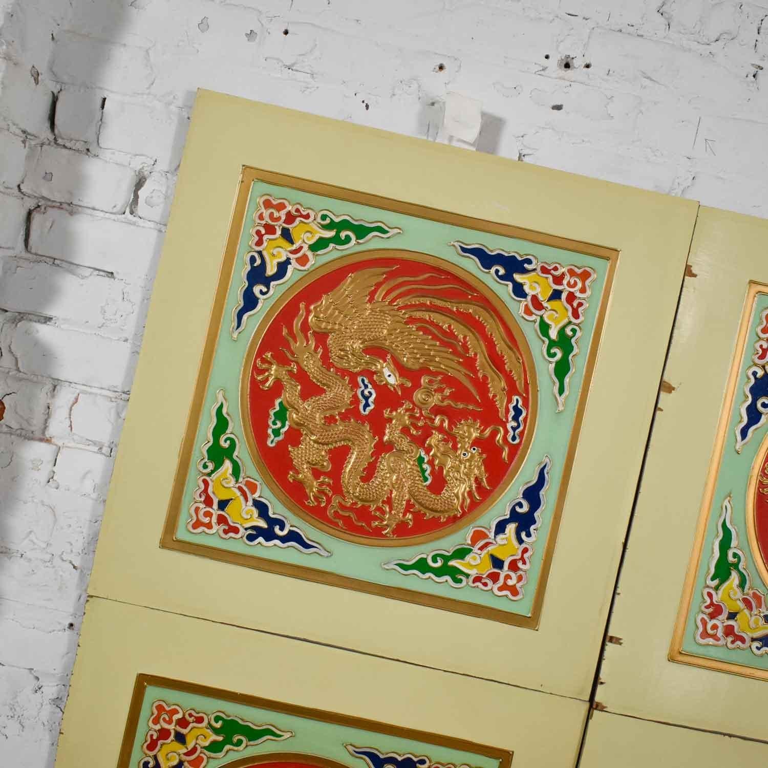 Vintage Asian Drop Ceiling Panels Hand Painted Embossed, Set of 18 For Sale 2