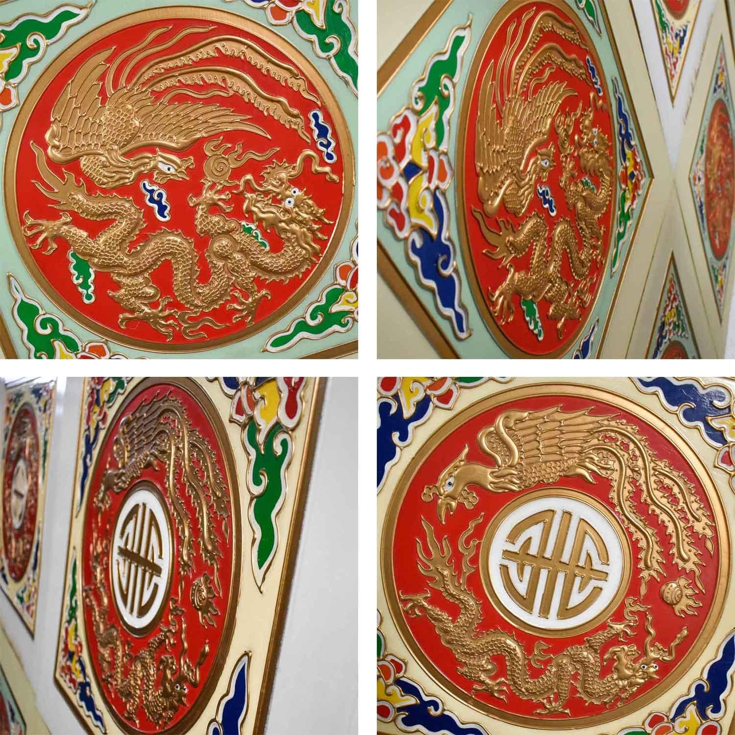 Vintage Asian Drop Ceiling Panels Hand Painted Embossed, Set of 18 For Sale 10
