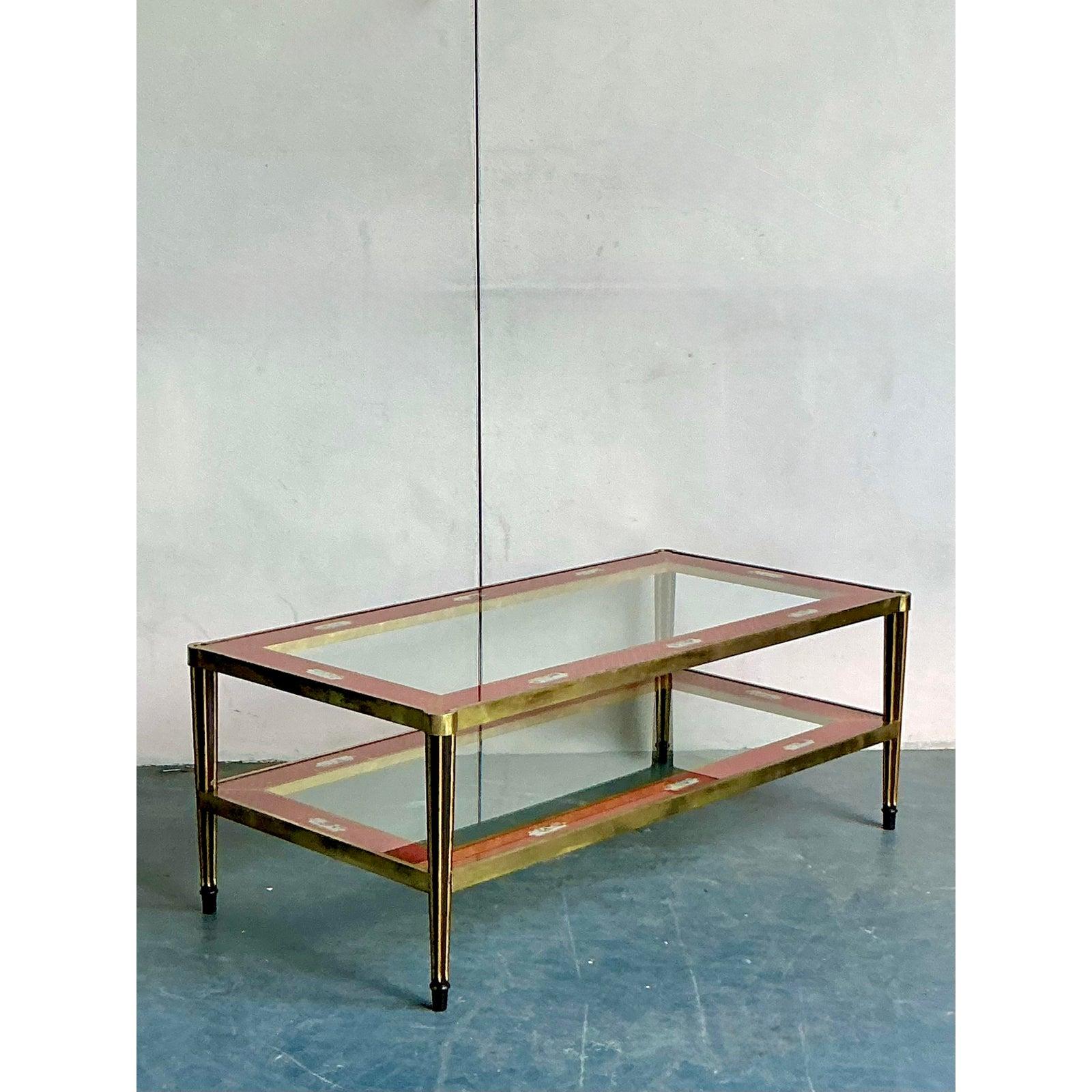 Brass Vintage Asian Eglomise Coffee Table For Sale