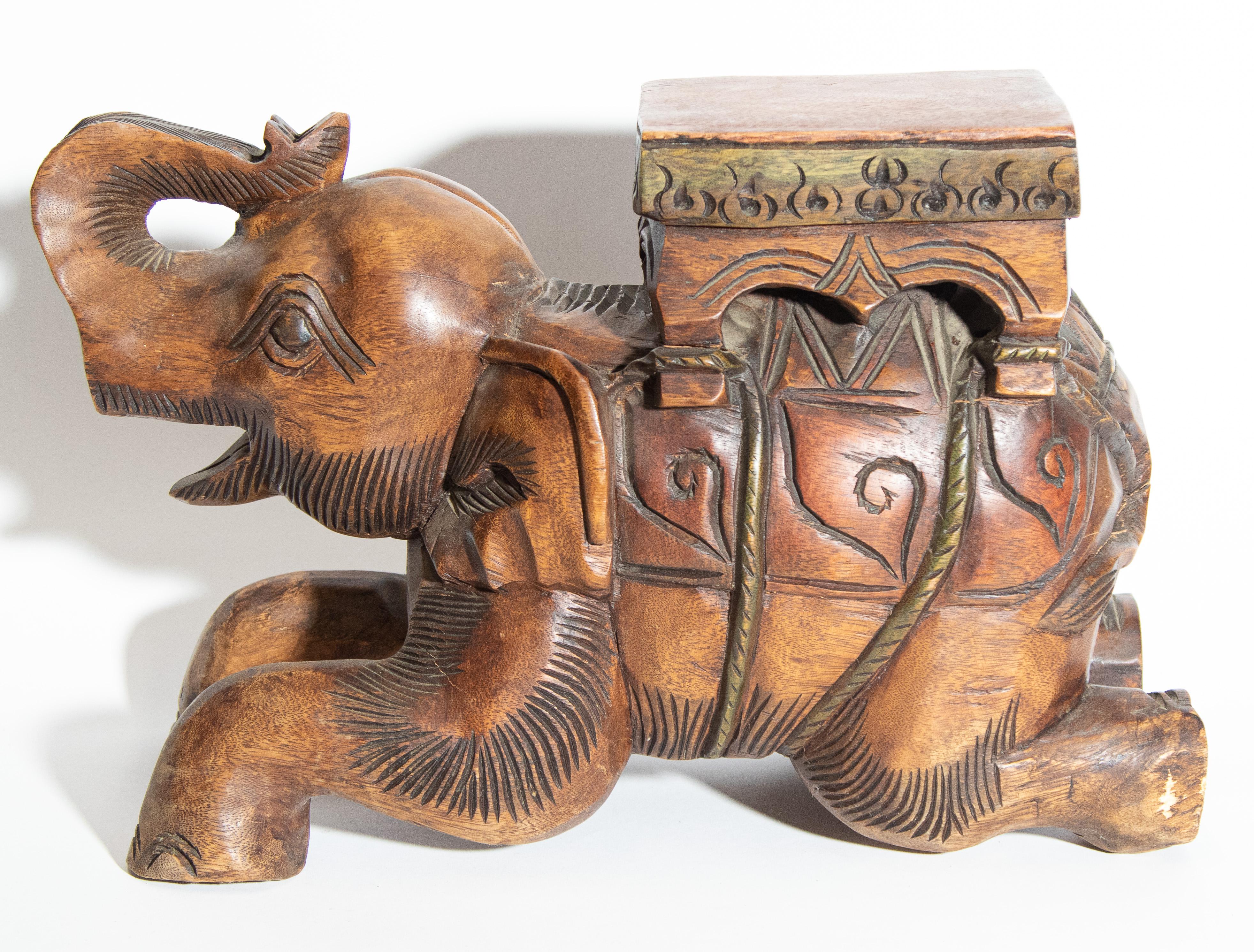 Vintage Asian Elephant Hand-Carved Wooden Stool 4