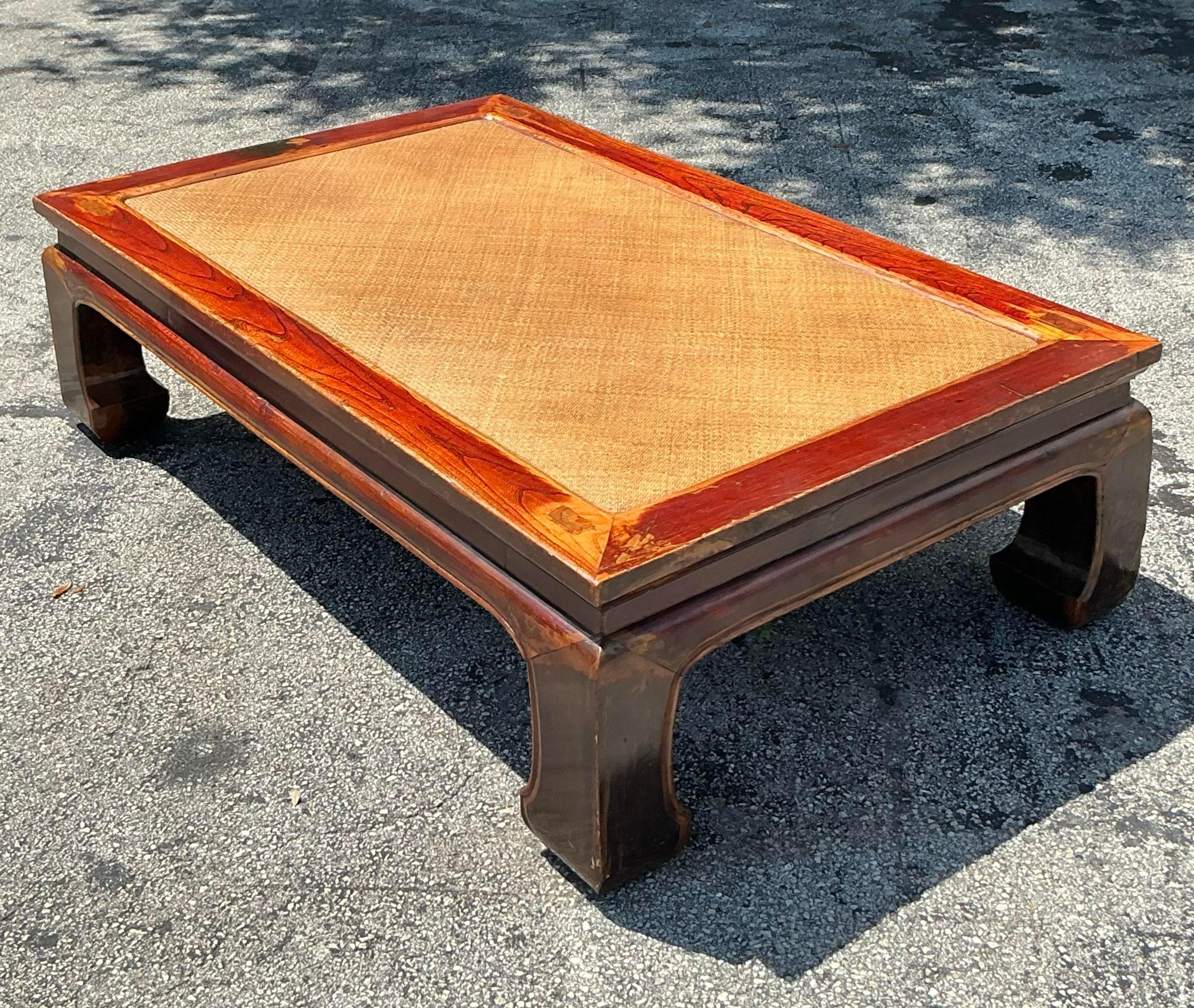 Vintage Asian Elm Seagrass Ming Coffee Table For Sale 5