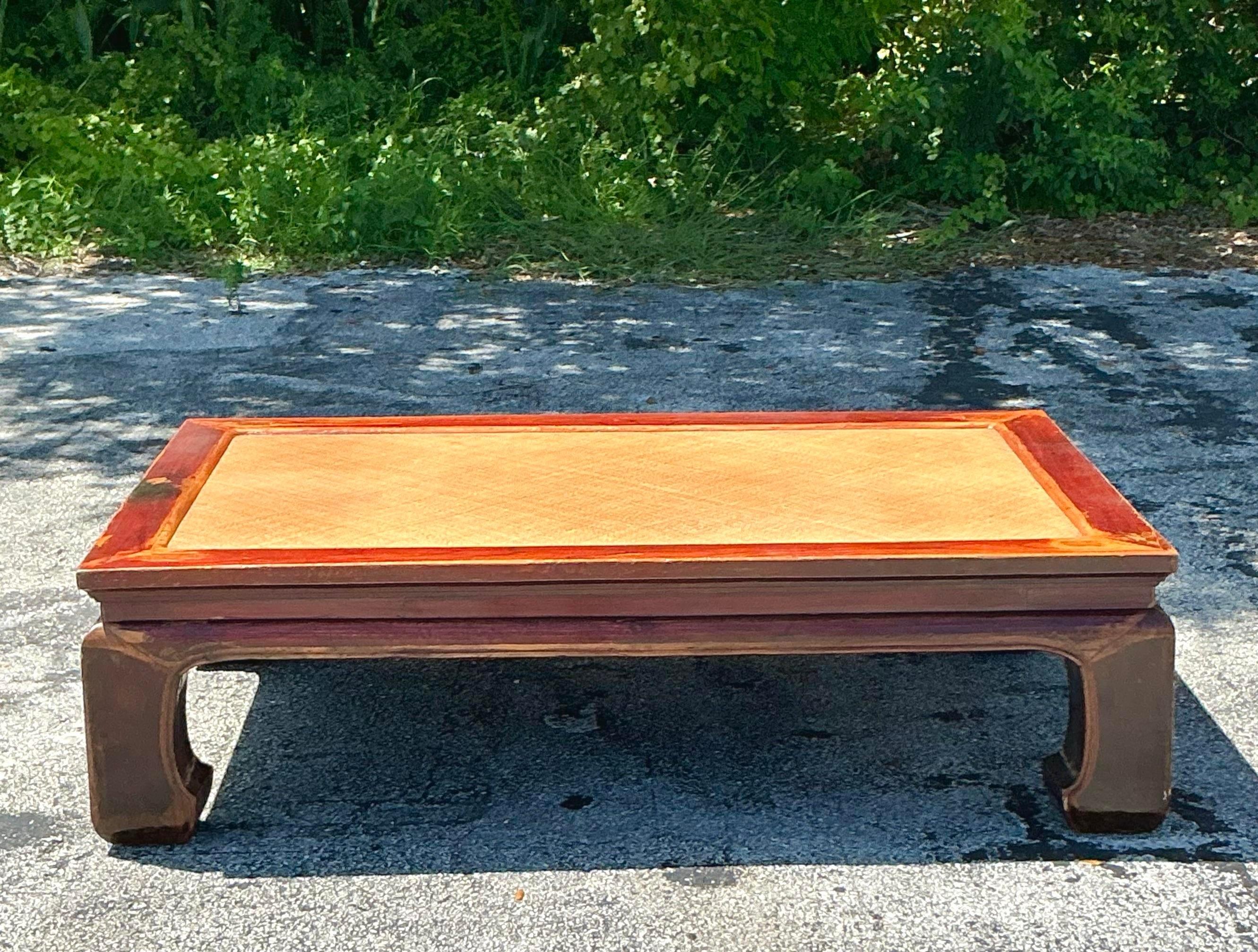Chinese Vintage Asian Elm Seagrass Ming Coffee Table For Sale