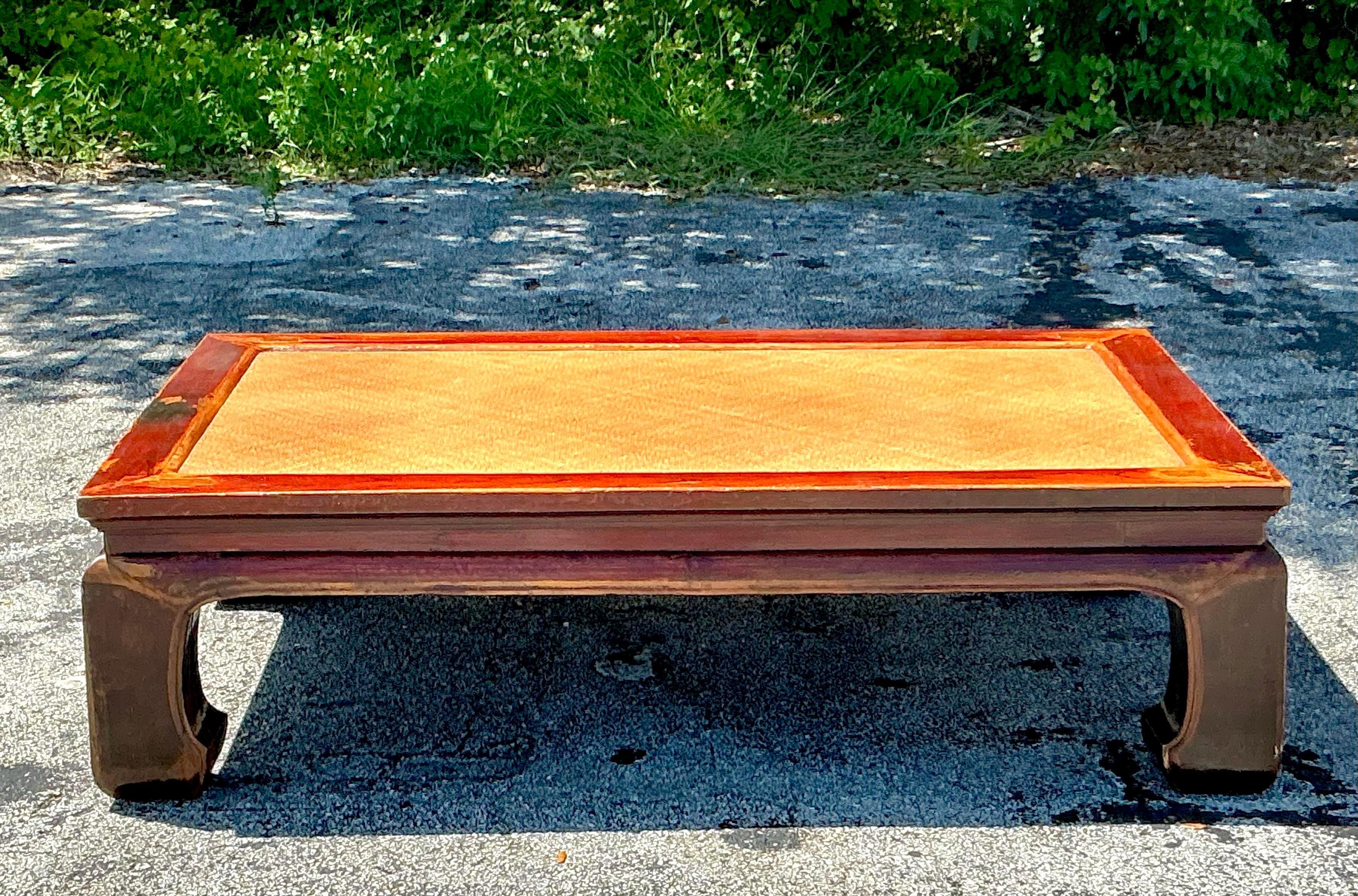 20th Century Vintage Asian Elm Seagrass Ming Coffee Table For Sale
