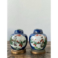 Vintage Asian Famile Verte Lidded Ceramic Jars - A Pair