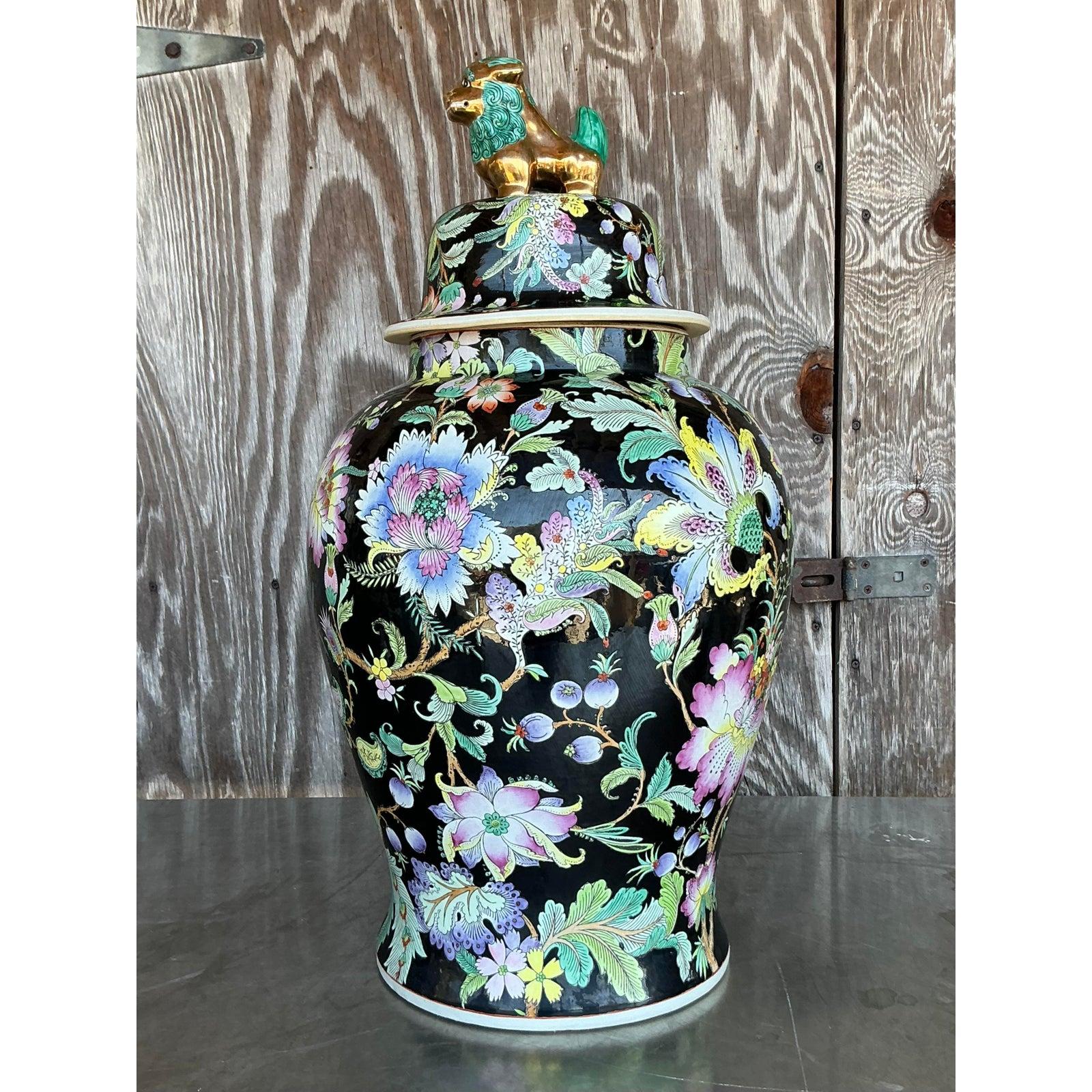 Vintage Asian Floral Ginger Jar For Sale 4