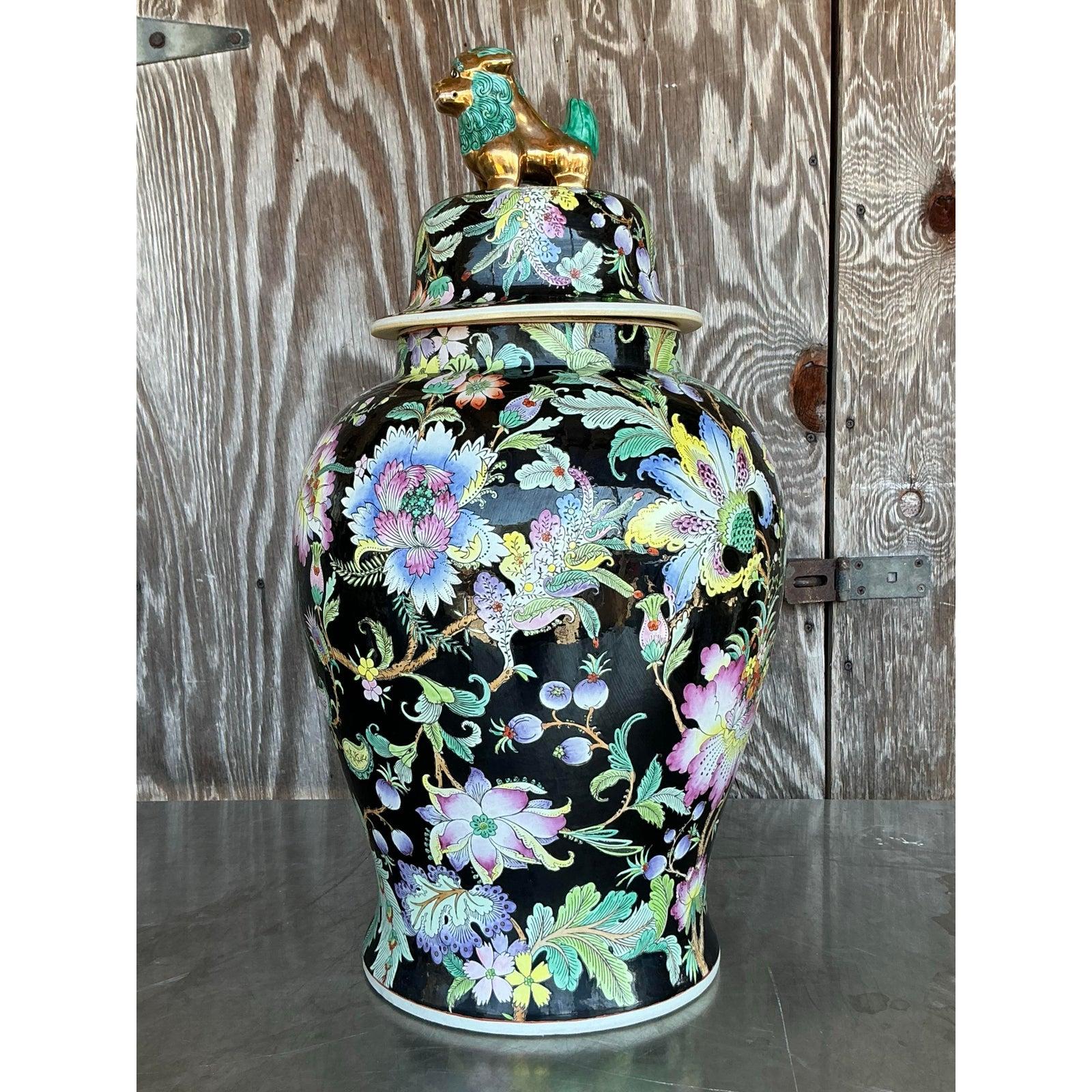 Chinese Vintage Asian Floral Ginger Jar For Sale