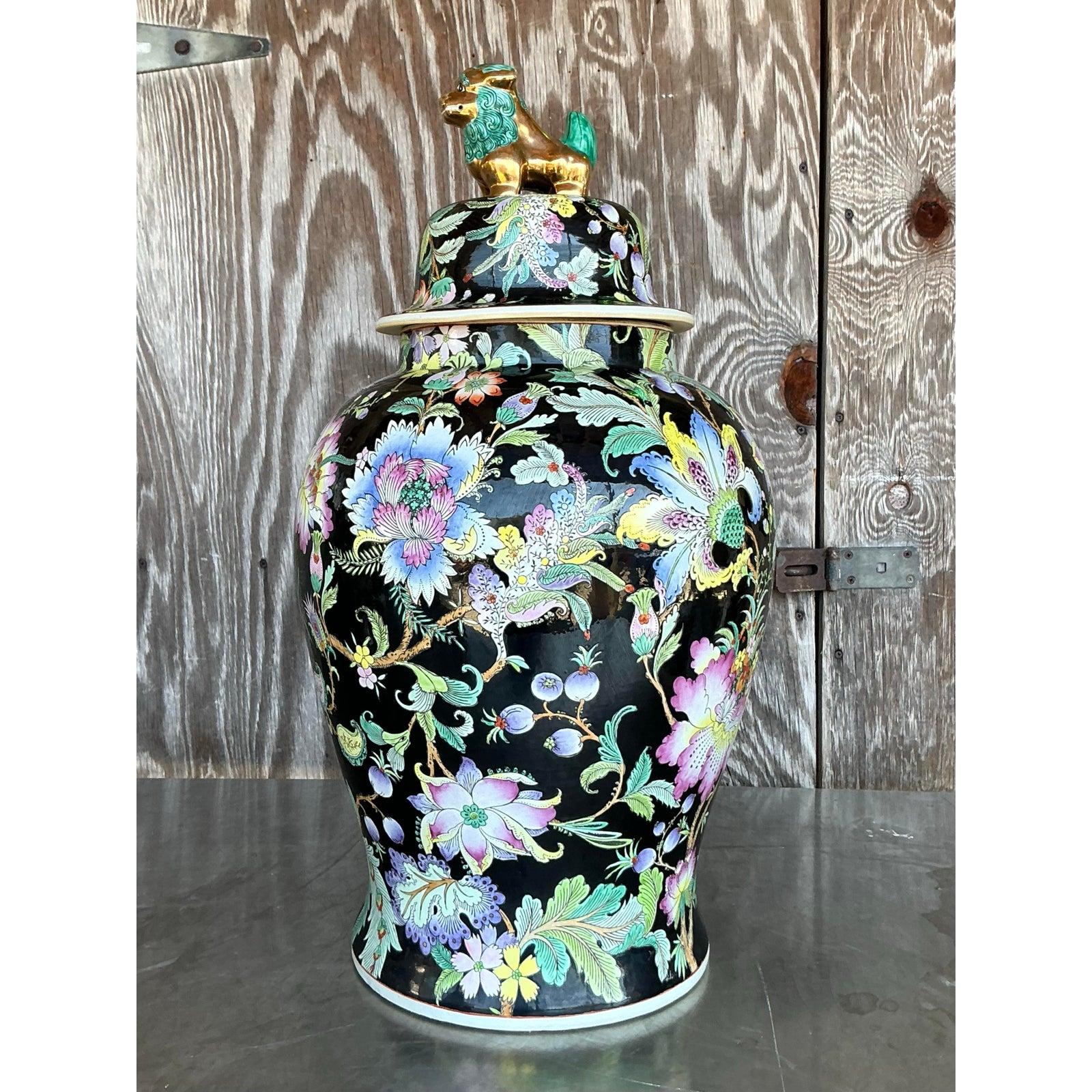 20th Century Vintage Asian Floral Ginger Jar For Sale