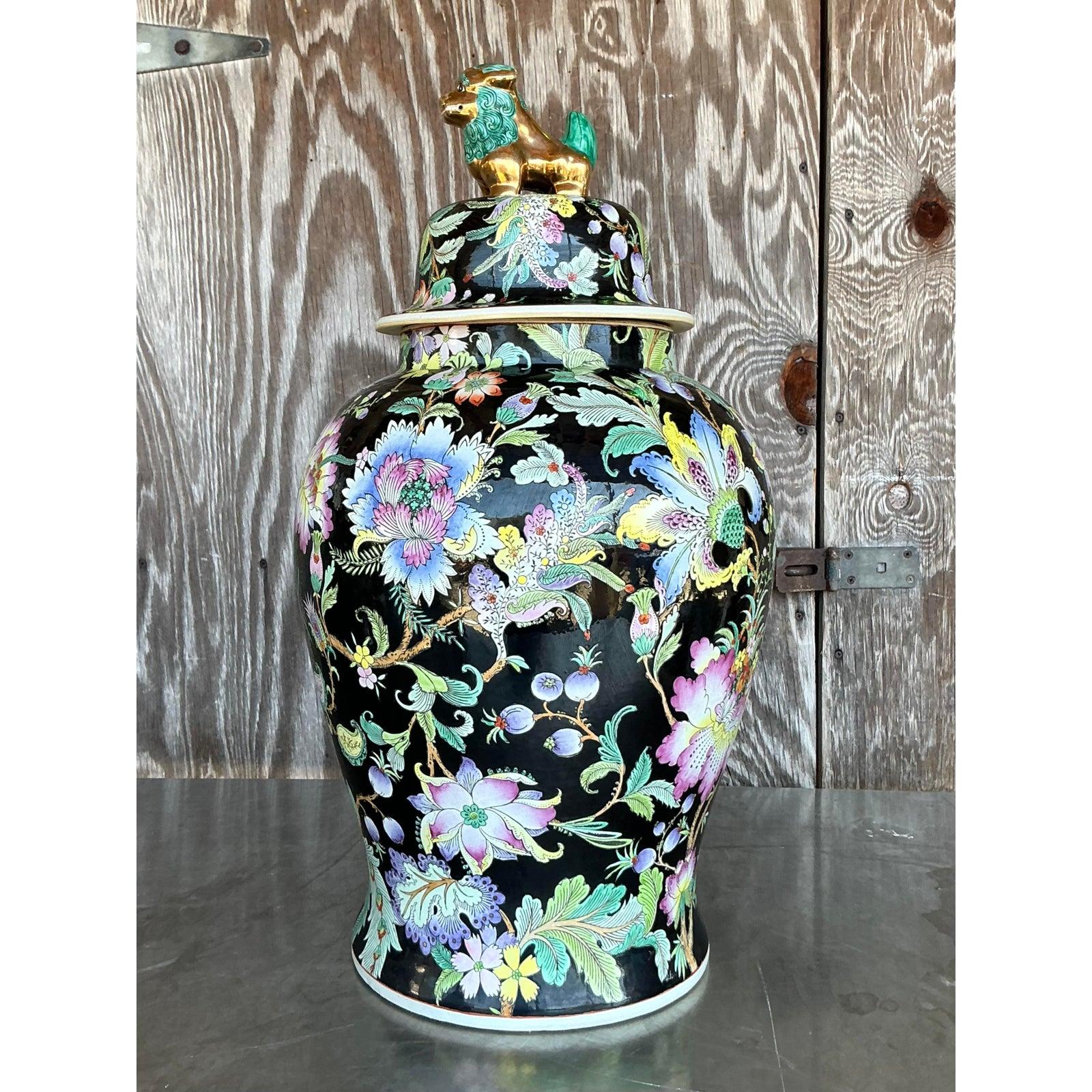 Vintage Asian Floral Ginger Jar For Sale 1