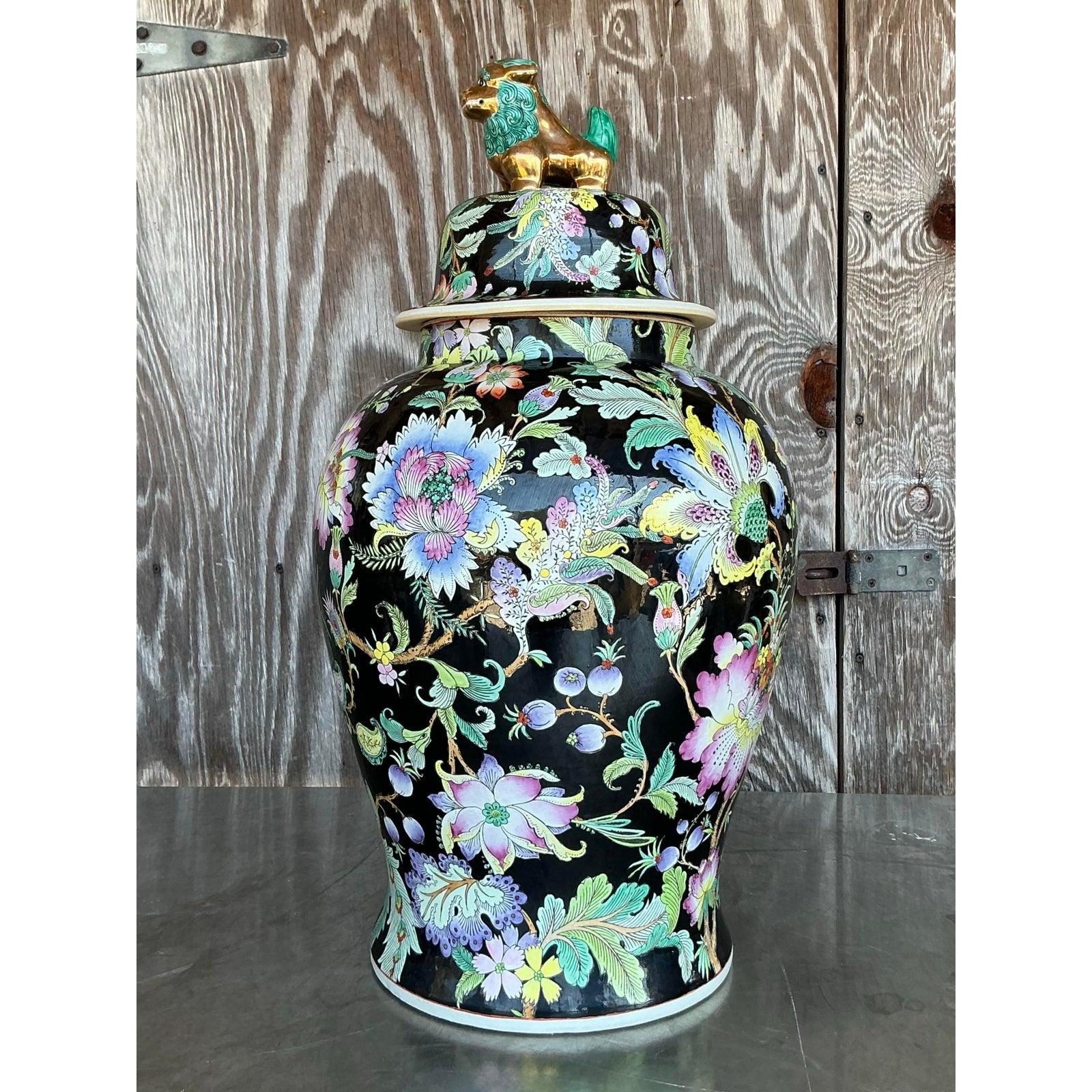 Vintage Asian Floral Ginger Jar For Sale 2