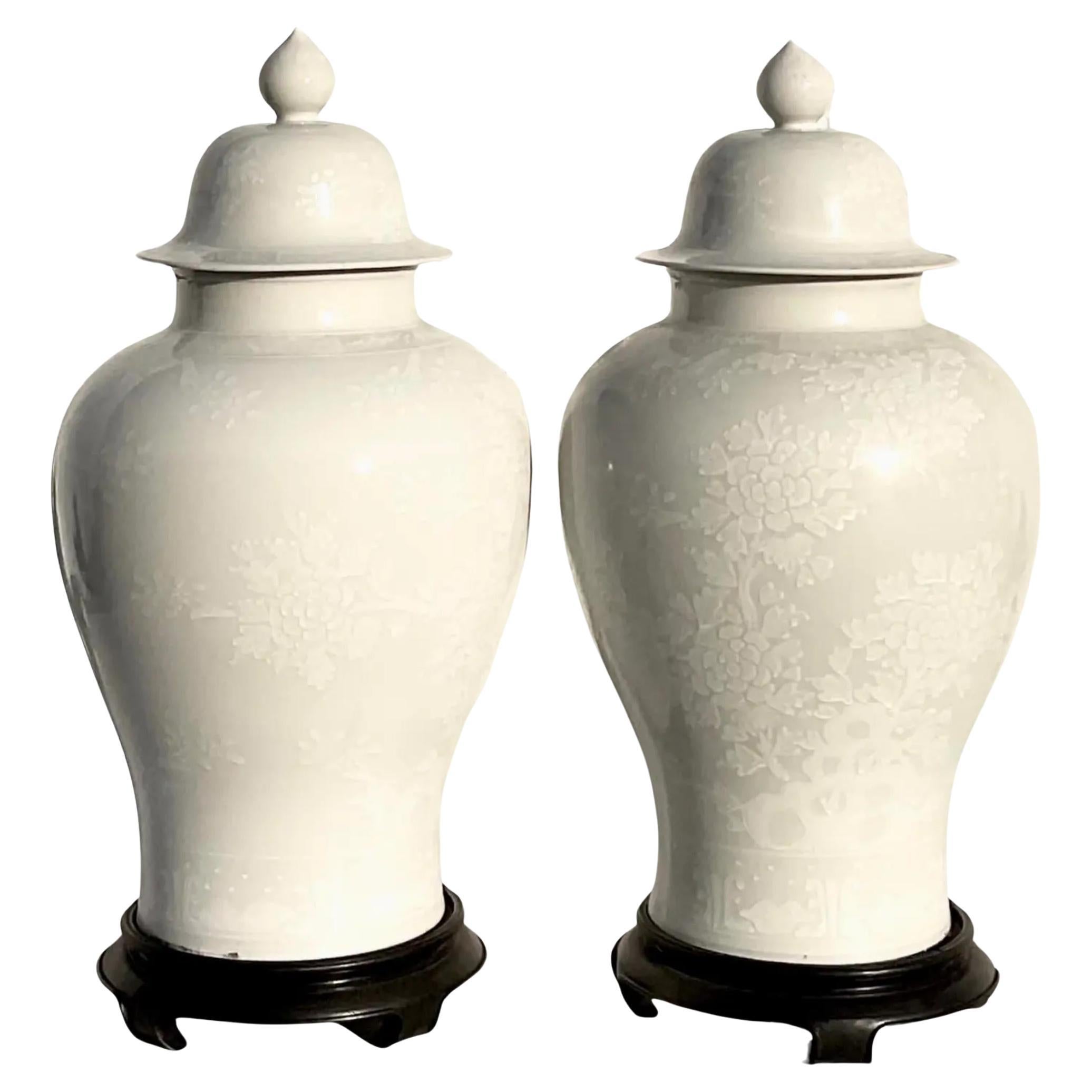 Vintage Asian Floral Ingwer Jar Urnen - ein Paar im Angebot